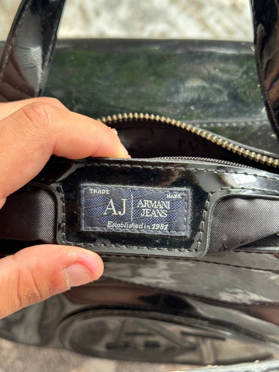 Emporio Armani Armani Jeans Black Patent Handbag Tote Bag Icon Logo Size ONE SIZE - 6 Thumbnail