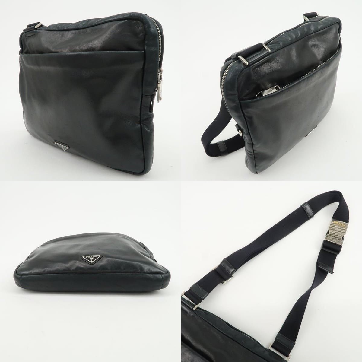 Prada Prada Triangle Logo Lambskin Crossbody Bag Black Size ONE SIZE - 3 Thumbnail
