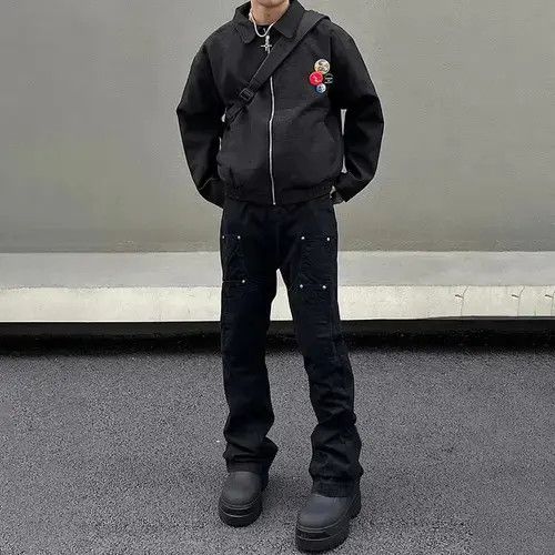 Jean Black riveted slim straight-leg cargo pants Size US 32 / EU 48 - 3 Thumbnail