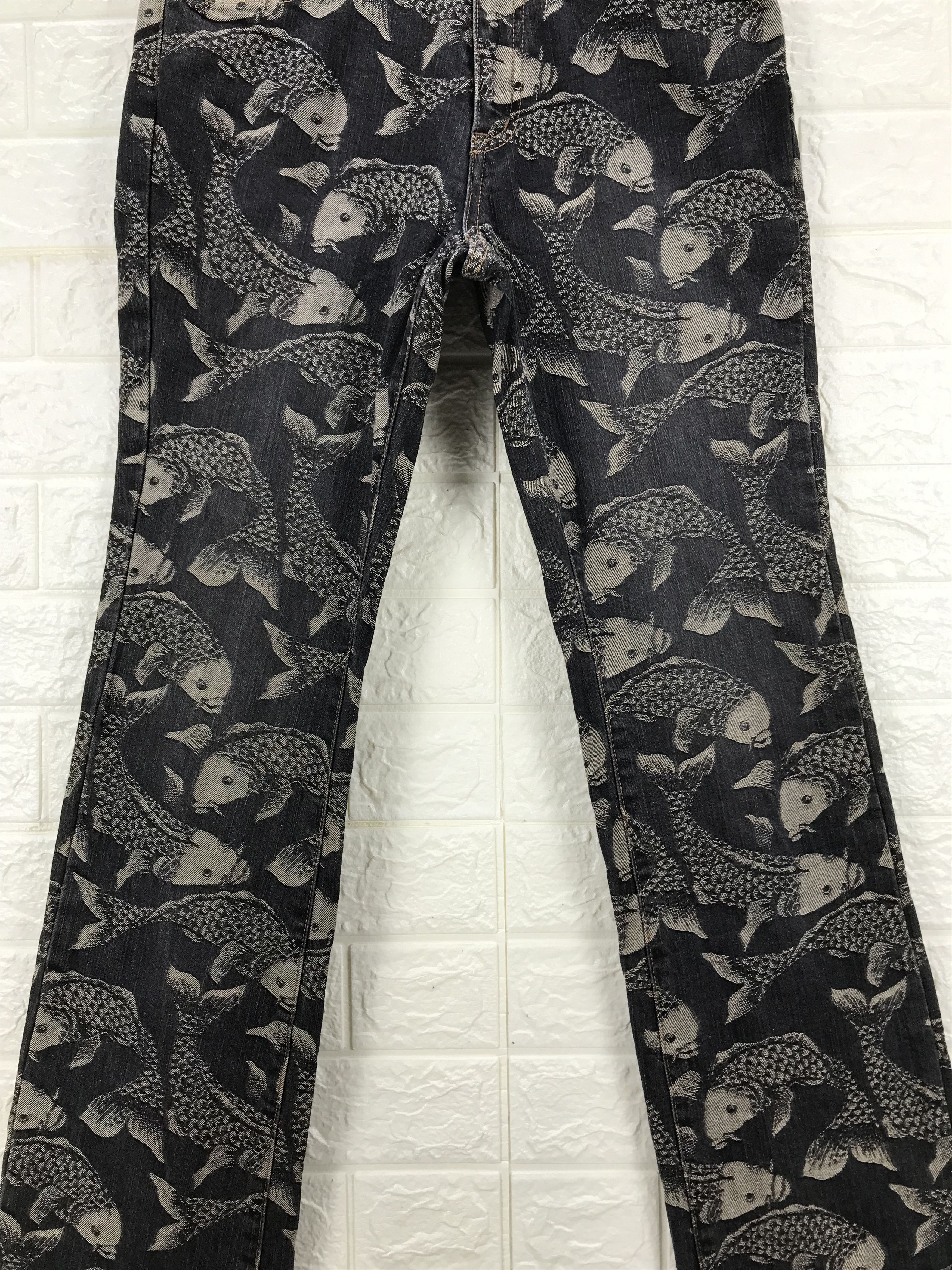 If Six Was Nine Vintage Japanese Art Embroidered Koi Fish Flare Jeans Size US 29 - 3 Thumbnail
