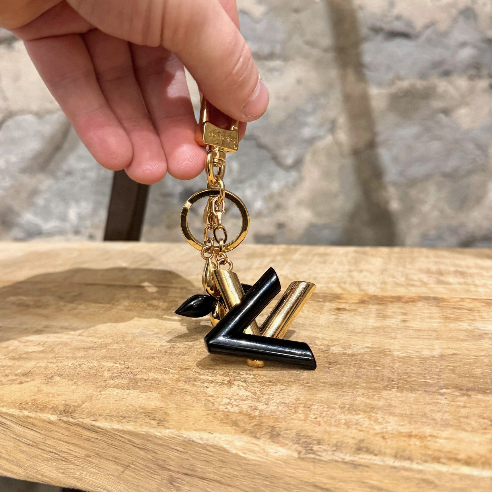 Louis Vuitton Gold Black LV Twist Key Holder Bag Charm