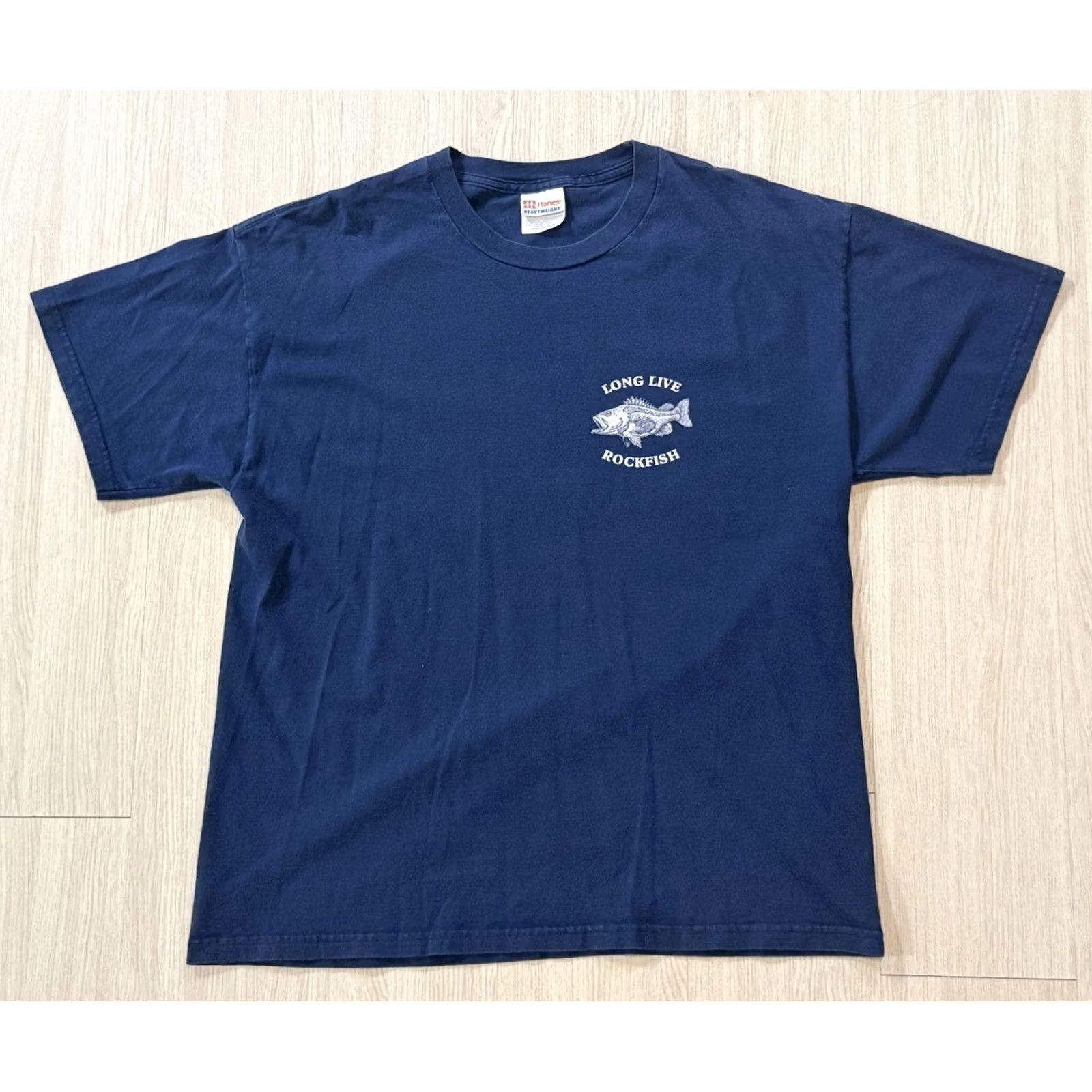 Hanes VINTAGE Ray Troll 'Long Live Rockfish' Art Shirt Large Striped Bass Texas 90s Blue Mens Size US L / EU 52-54 / 3 - 2 Thumbnail