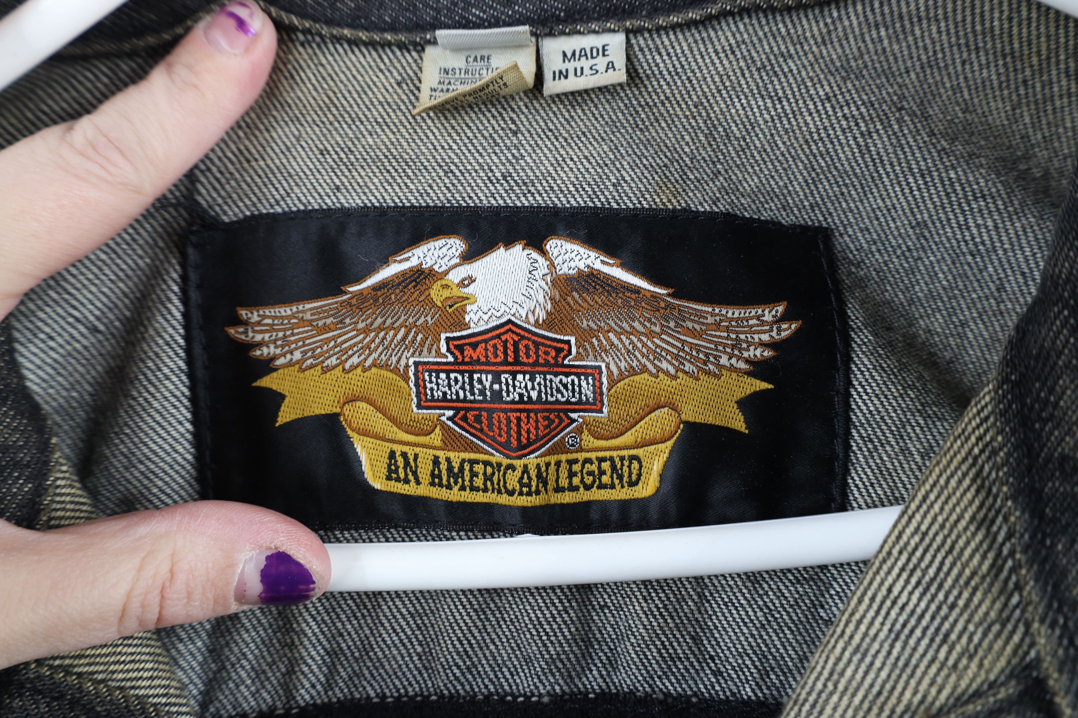 Harley Davidson × Vintage Vintage 90s Harley Davidson Leather Denim Trucker Jacket Size US XL / EU 56 / 4 - 5 Thumbnail