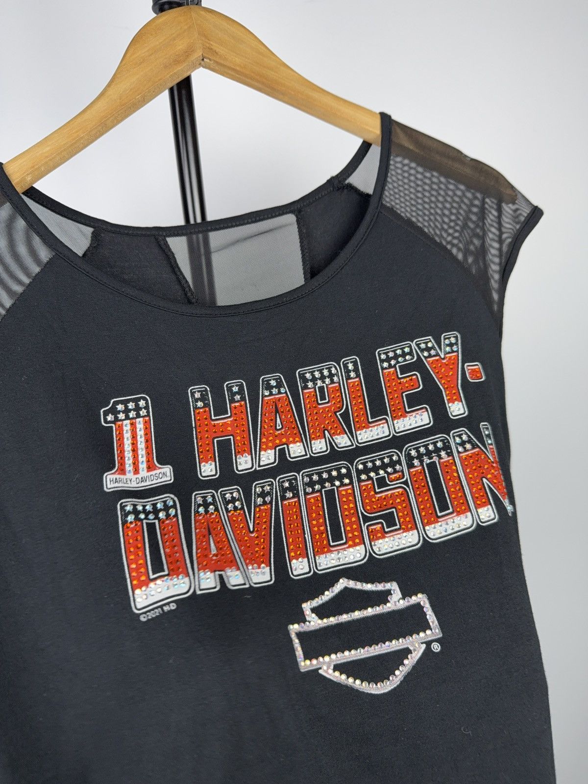 Harley Davidson Harley Davidson Moto Biker Rhinestone Mesh Y2K Tank Top Size XL / US 12-14 / IT 48-50 - 3 Thumbnail
