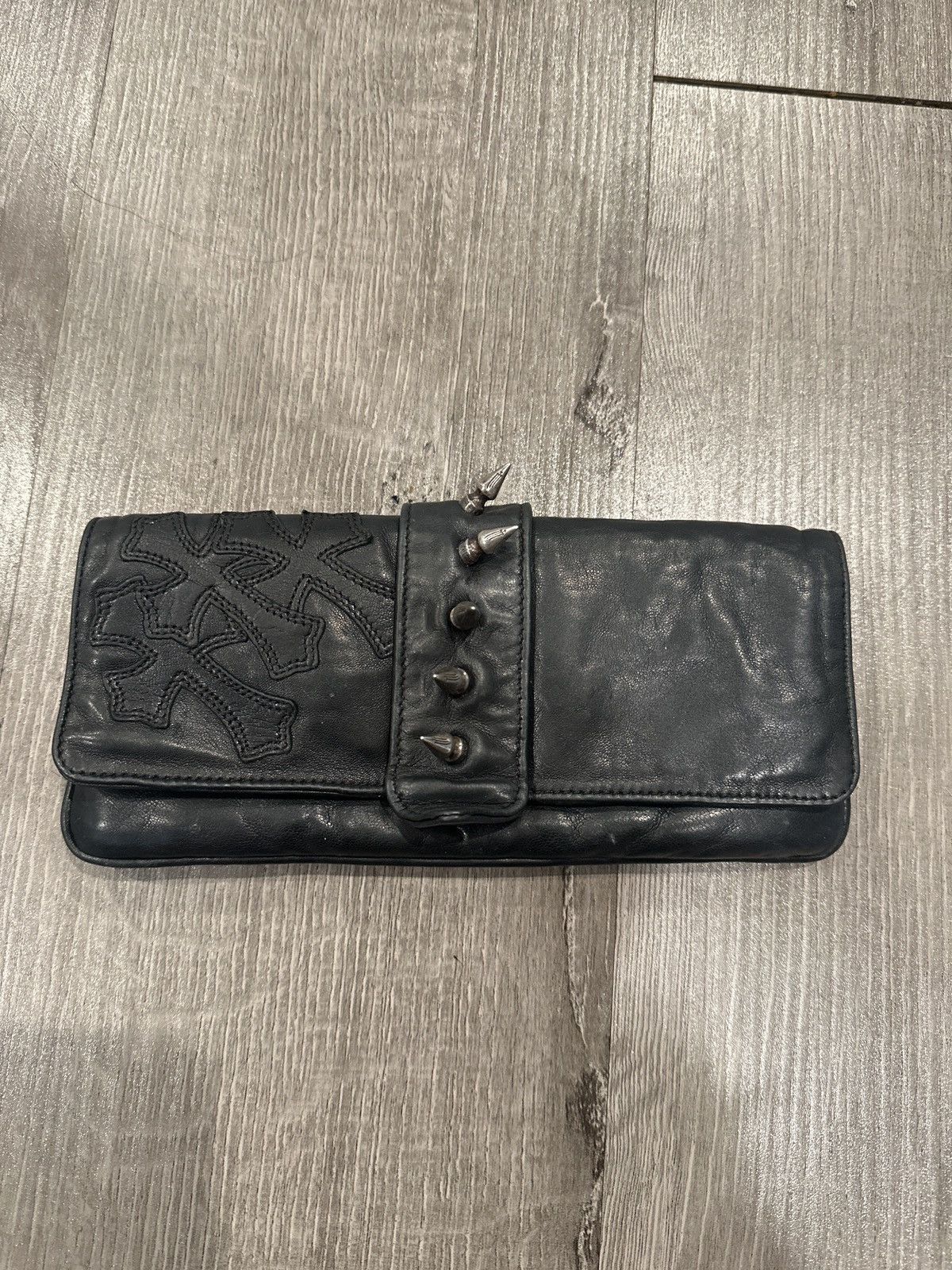image of Vintage Chrome Hearts Spike Wallet Purse in Black, Men's