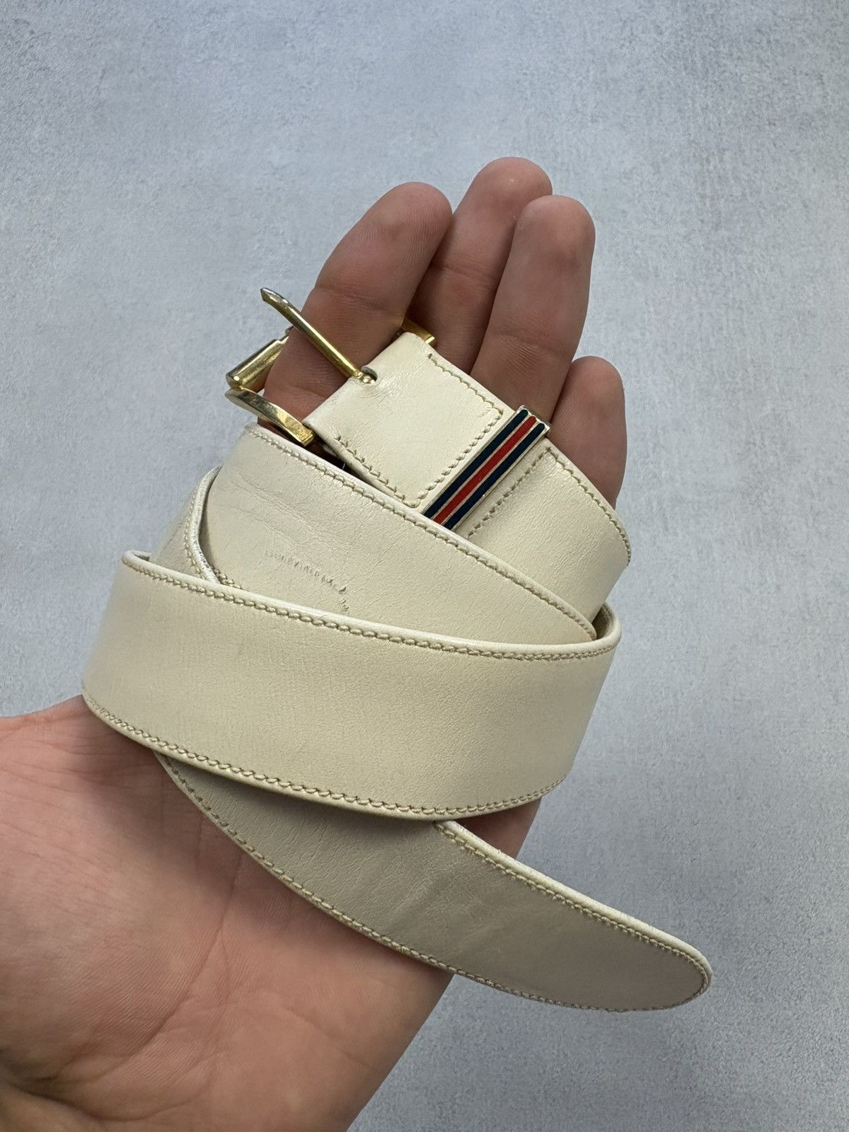 Vintage Gucci White Leather Belt Gold Buckle Red Black 80/32