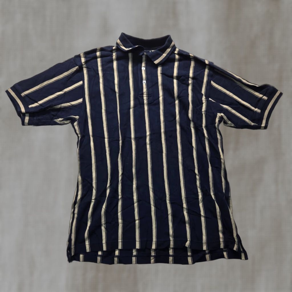 Vintage Ivy Crew Polo Shirt Blue Striped 100% Cotton Adult Men's M Size Short Sleeve Collared Logo Embroidered Size US M / EU 48-50 / 2 - 1 Thumbnail