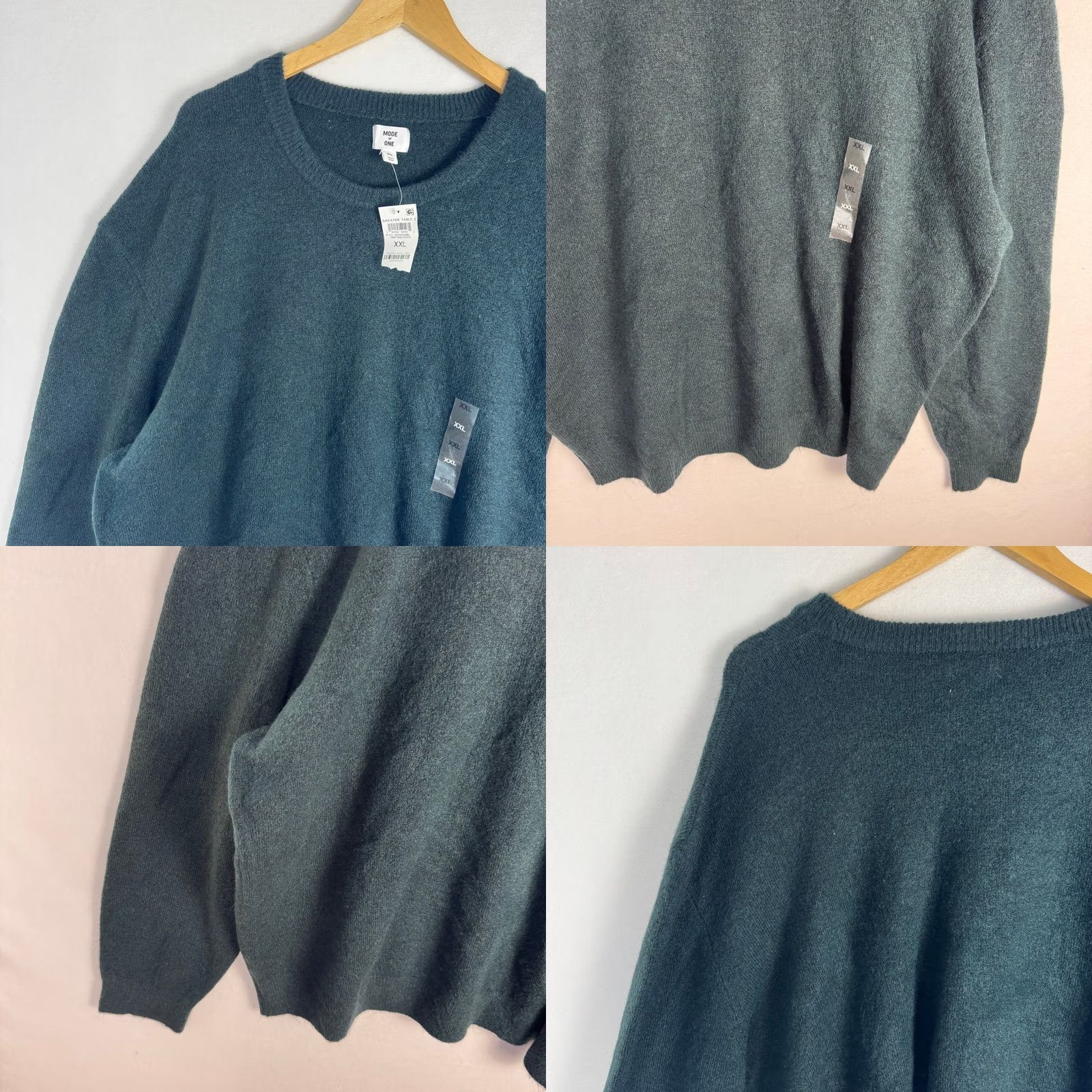 Vintage Mode of One Mens Relaxed Fit Sweater Crew Neck All Seasons XXL Deep Malachite Green Knit Pullover Casual Holiday 2XL Size US XXL / EU 58 / 5 - 8 Thumbnail