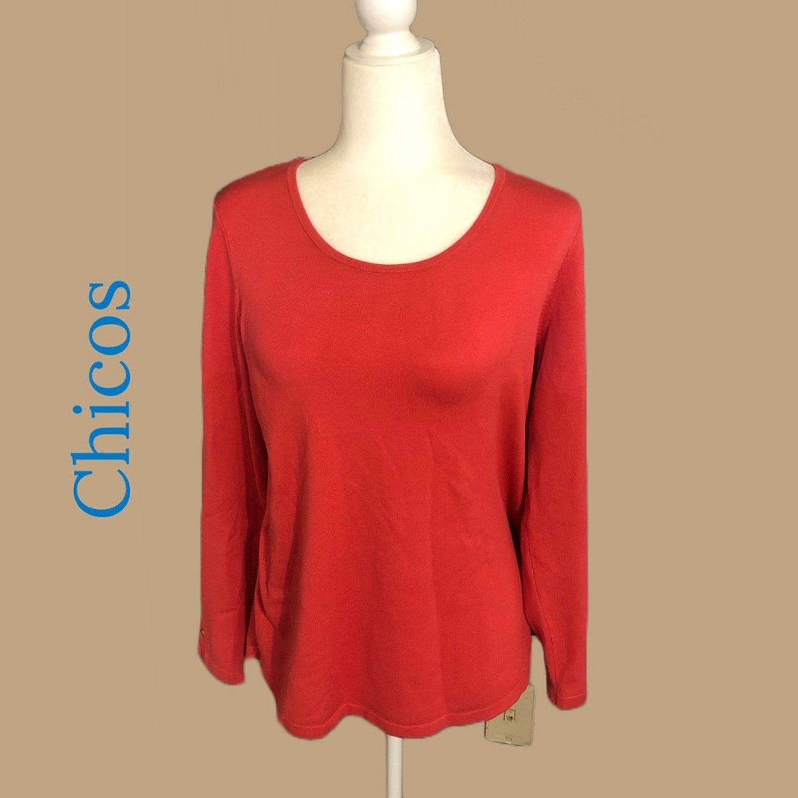 Chicos Chico’s • Red/ Rust Long Sleeve Shirt • Size 1 Size L / US 10 / IT 46 - 1 Thumbnail