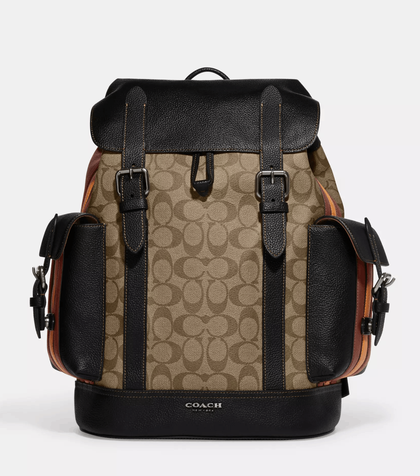 image of Coach Hudson Backpack In Signature Canvas With Stripe in Black, Women's