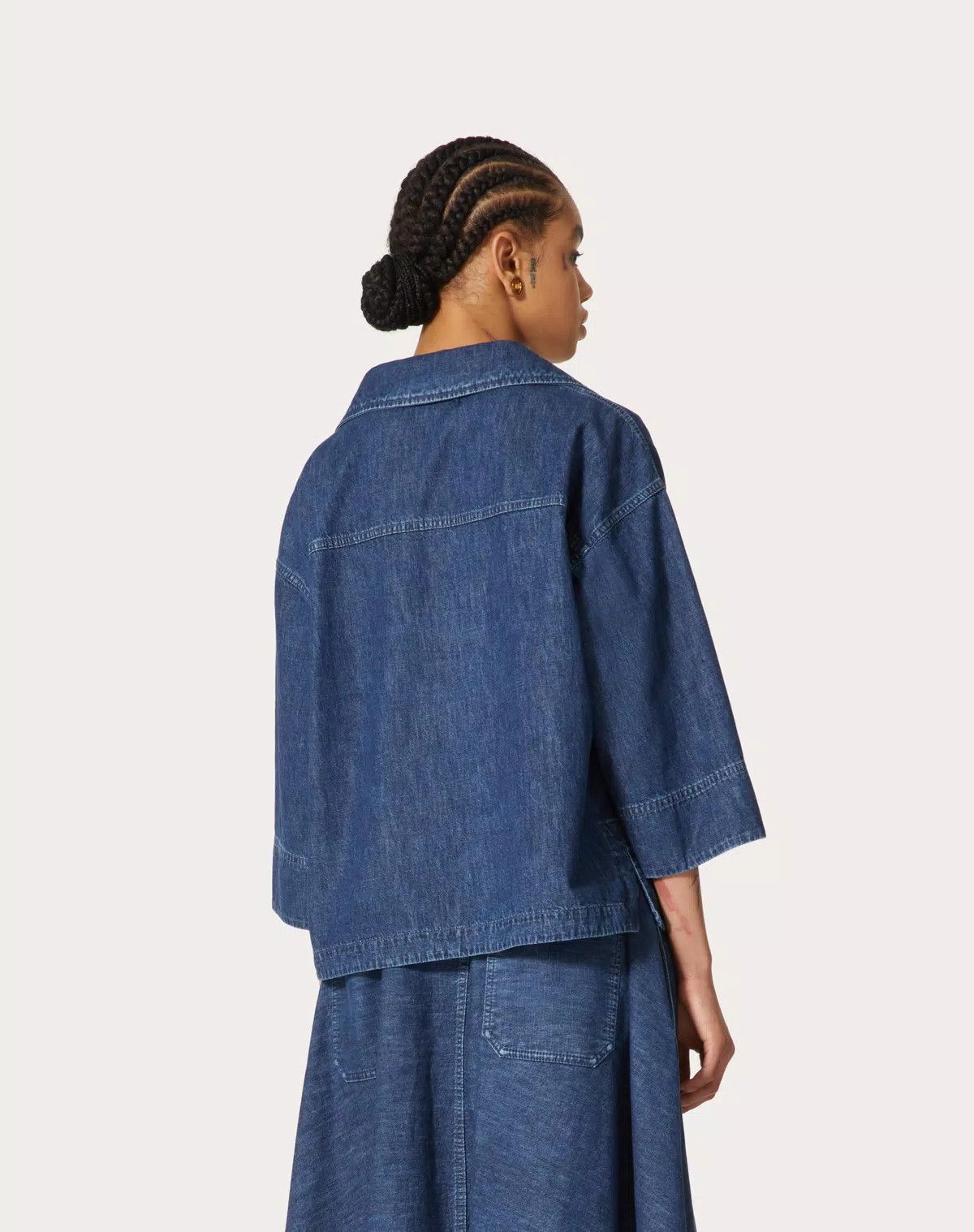 Valentino o1s1wg110625 Chambray Denim Kaftan Top in Medium Blue Size M / US 6-8 / IT 42-44 - 5 Thumbnail