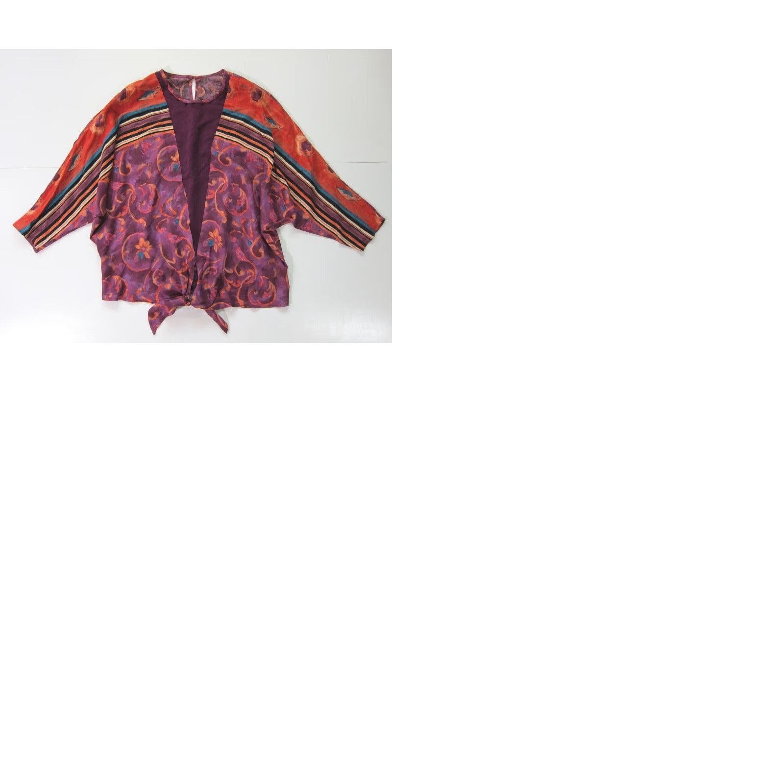 Vintage Solitaire Blouse Tunic Lagenlook Floral 100% Rayon Purple Orange 3/4 Sleeve Women Vintage L Size L / US 10 / IT 46 - 9 Thumbnail