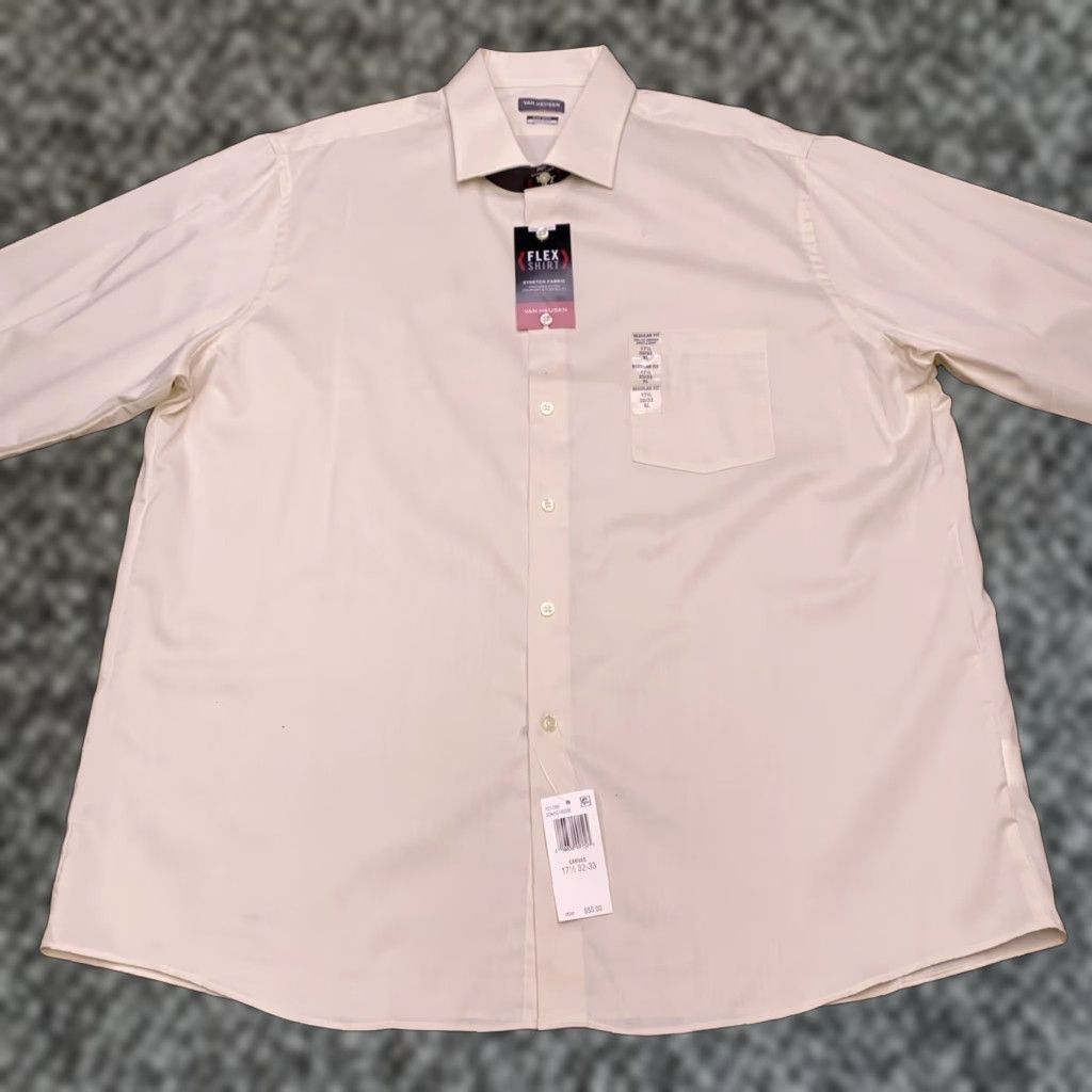 Van Heusen Van Heusen Shirt Mens 4XL Regular Beige Cotton Blend Knit Long Sleeve Button-Up Stretch Casual Workwear Larg e Logo Size US XXL / EU 58 / 5 - 1 Thumbnail