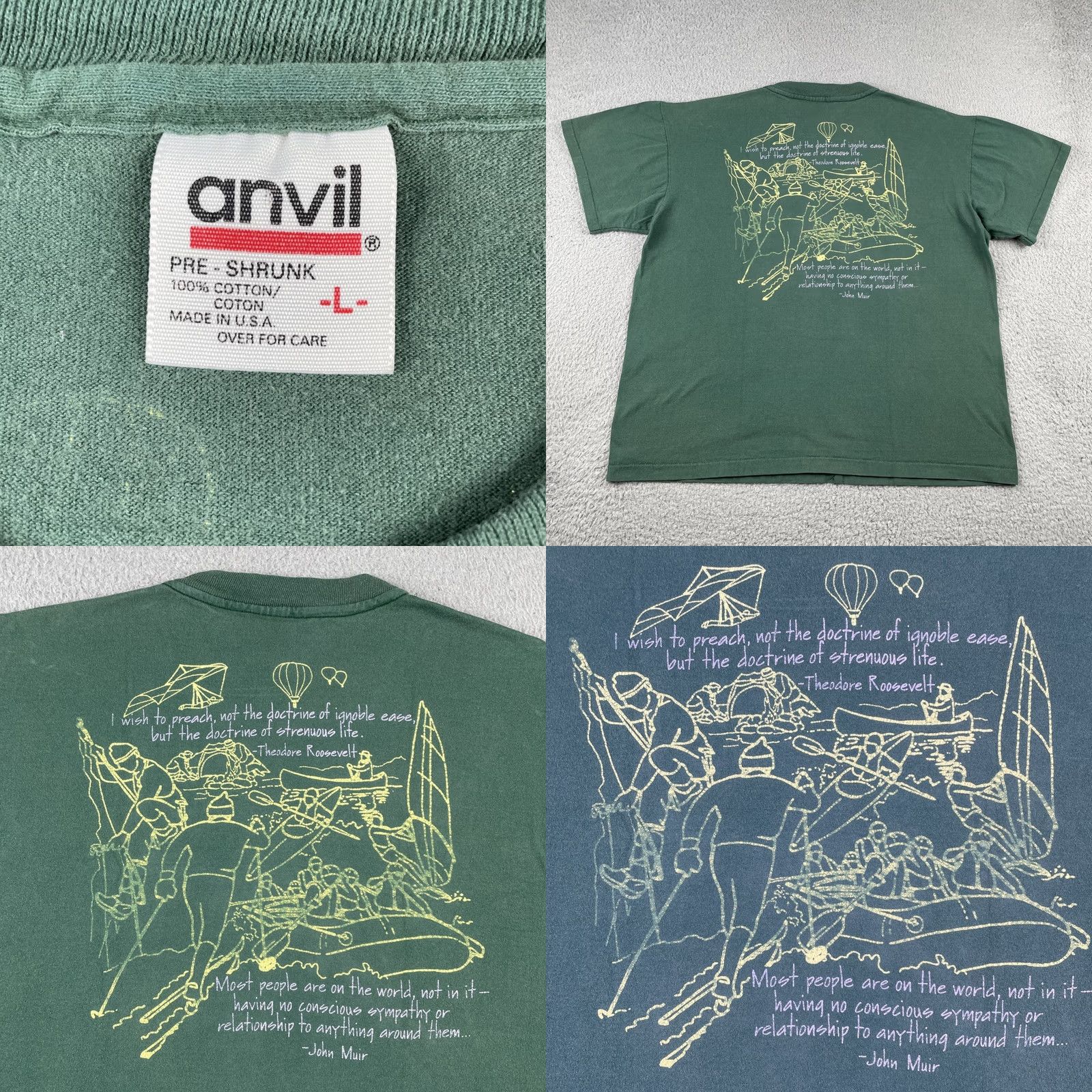 Anvil VINTAGE Anvil Shirt L Nature Quotes Leave Only Footprints Kill Only Time Made In USA Mens Size US L / EU 52-54 / 3 - 8 Thumbnail