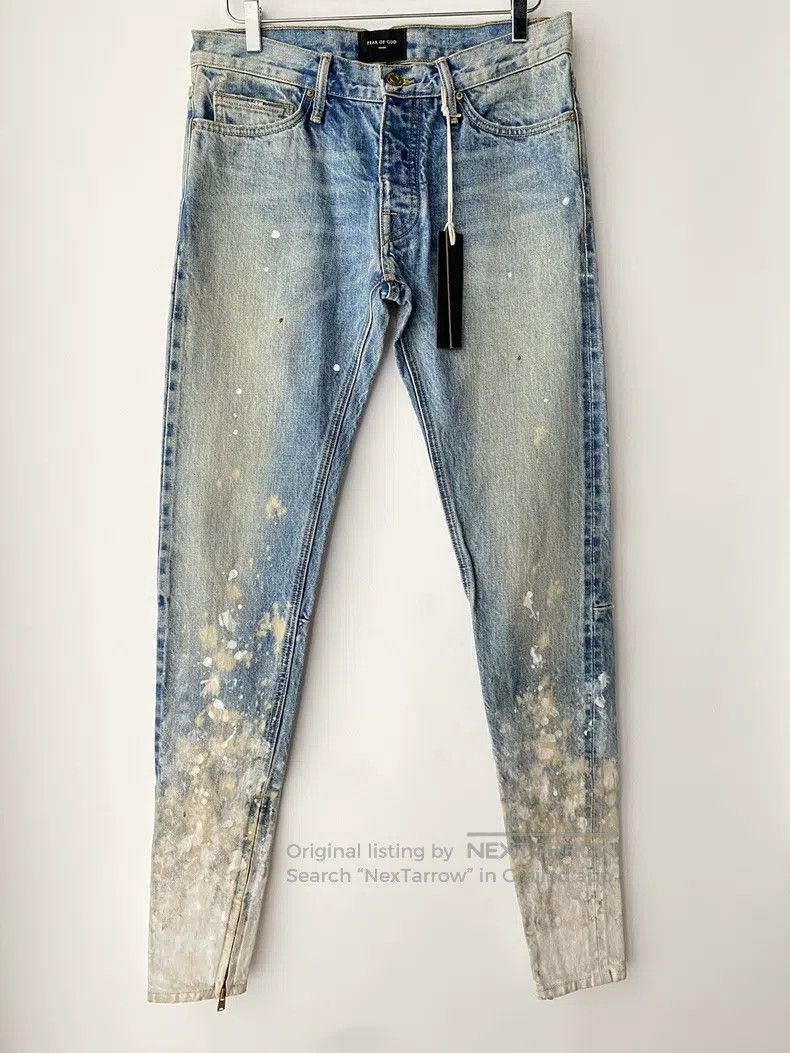 Fear of God Fear of God Blue ink-splashed short-leg zip jeans Size US 30 / EU 46 - 2 Thumbnail
