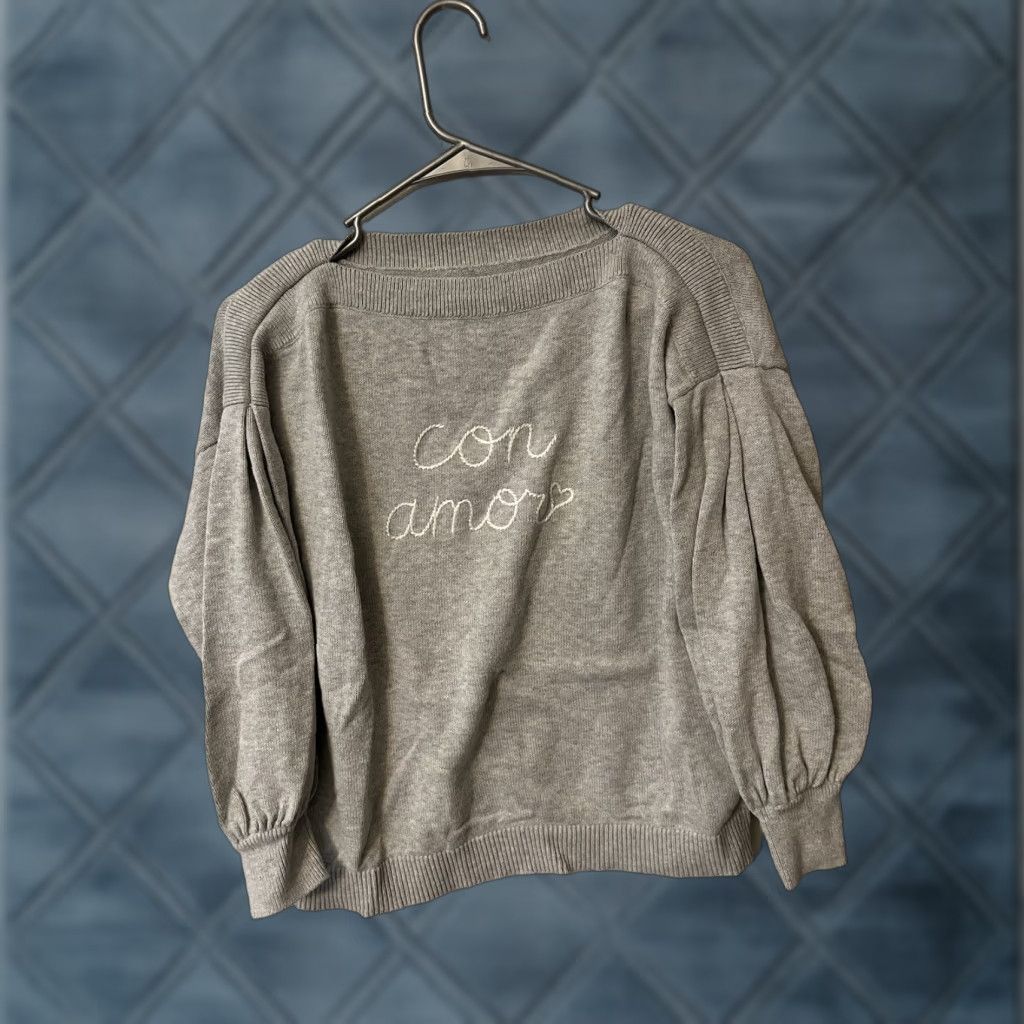 Ann Taylor ANN TAYLOR Loft LP Gray BOW BOAT NECK PULLOVER 3/4 SWEATER French "Con Amore" Size L / US 10 / IT 46 - 1 Thumbnail