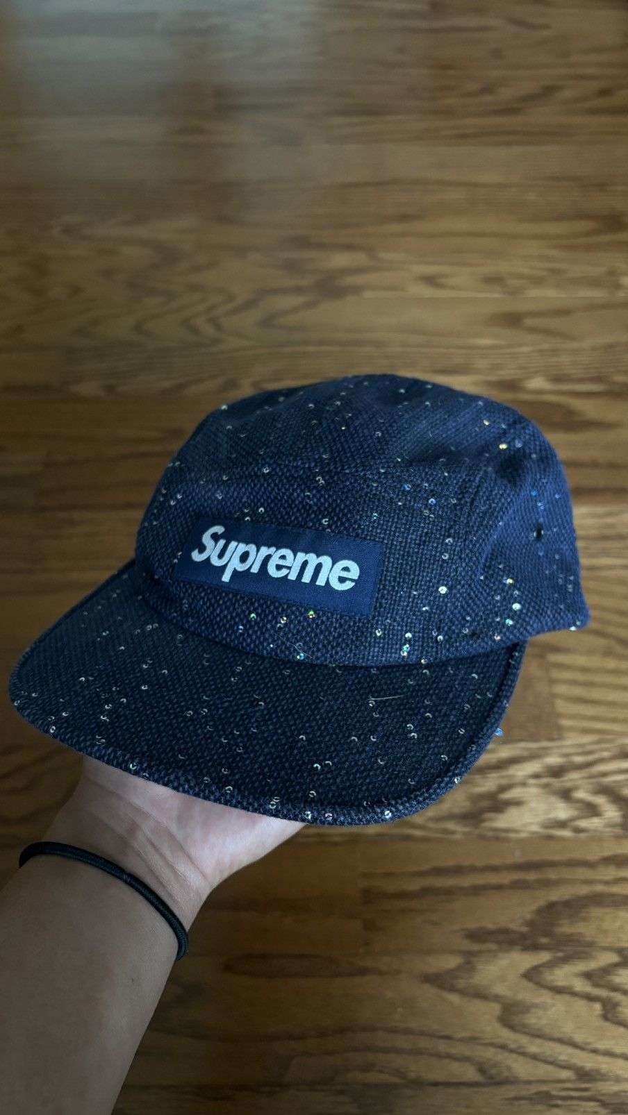 帽子 Supreme Box Logo Sequins Camp Cap 16AW Supreme FW16 Supreme Sequins Camp hat Navy Box Logo | Grailed