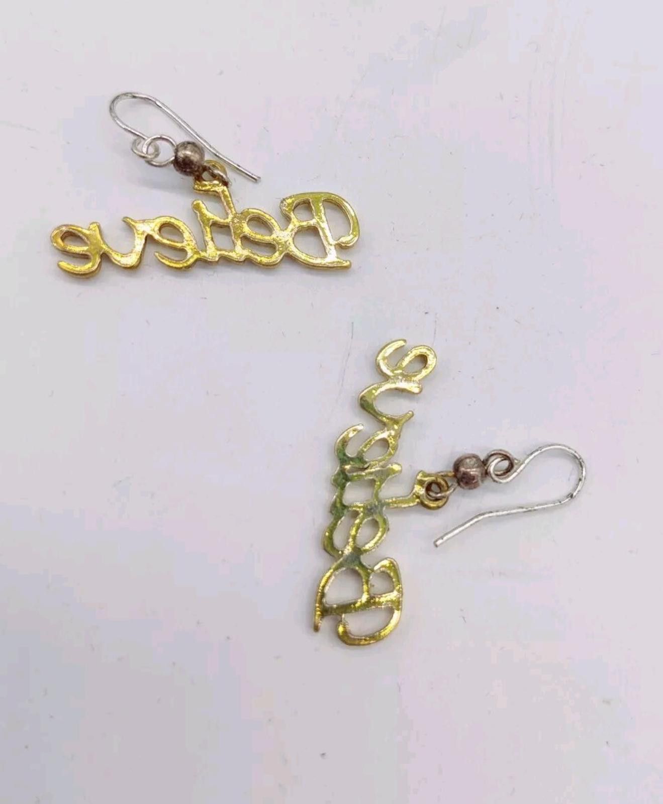 The Unbranded Brand BELIEVE Charm Earrings Gold Tone Pierced Hook Great For Chri Size ONE SIZE - 3 Thumbnail