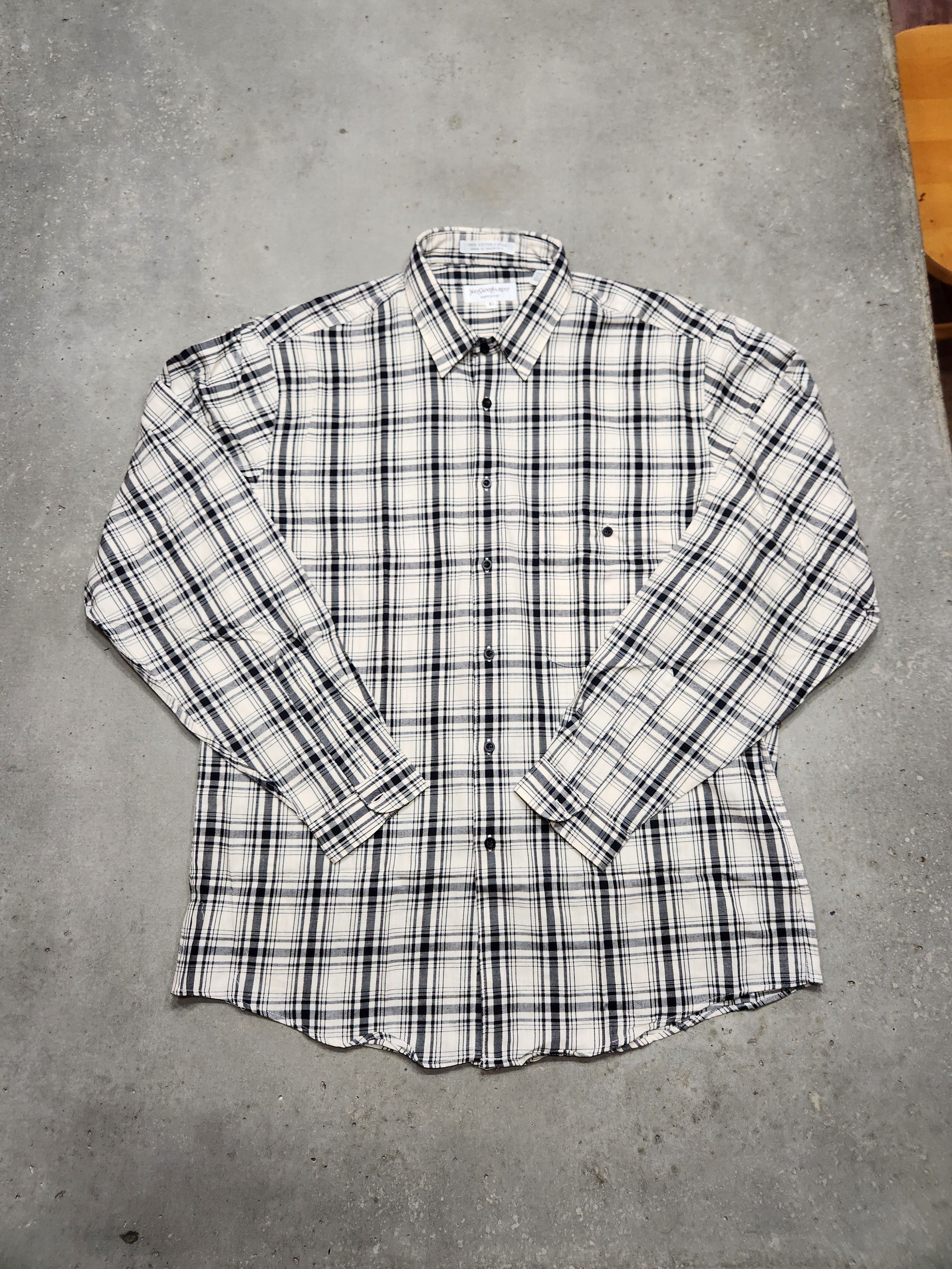 Vtg 90s YSL Black White Plaid Shirt L NWOT