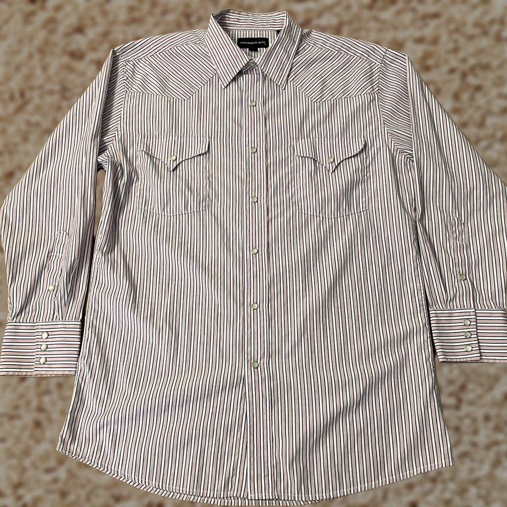 Vintage Panhandle Slim Shirt Mens 16 33 Pink Stripe Button-Down Pearl Snap Pockets Cowboy Western Vintage Size US L / EU 52-54 / 3 - 1 Thumbnail