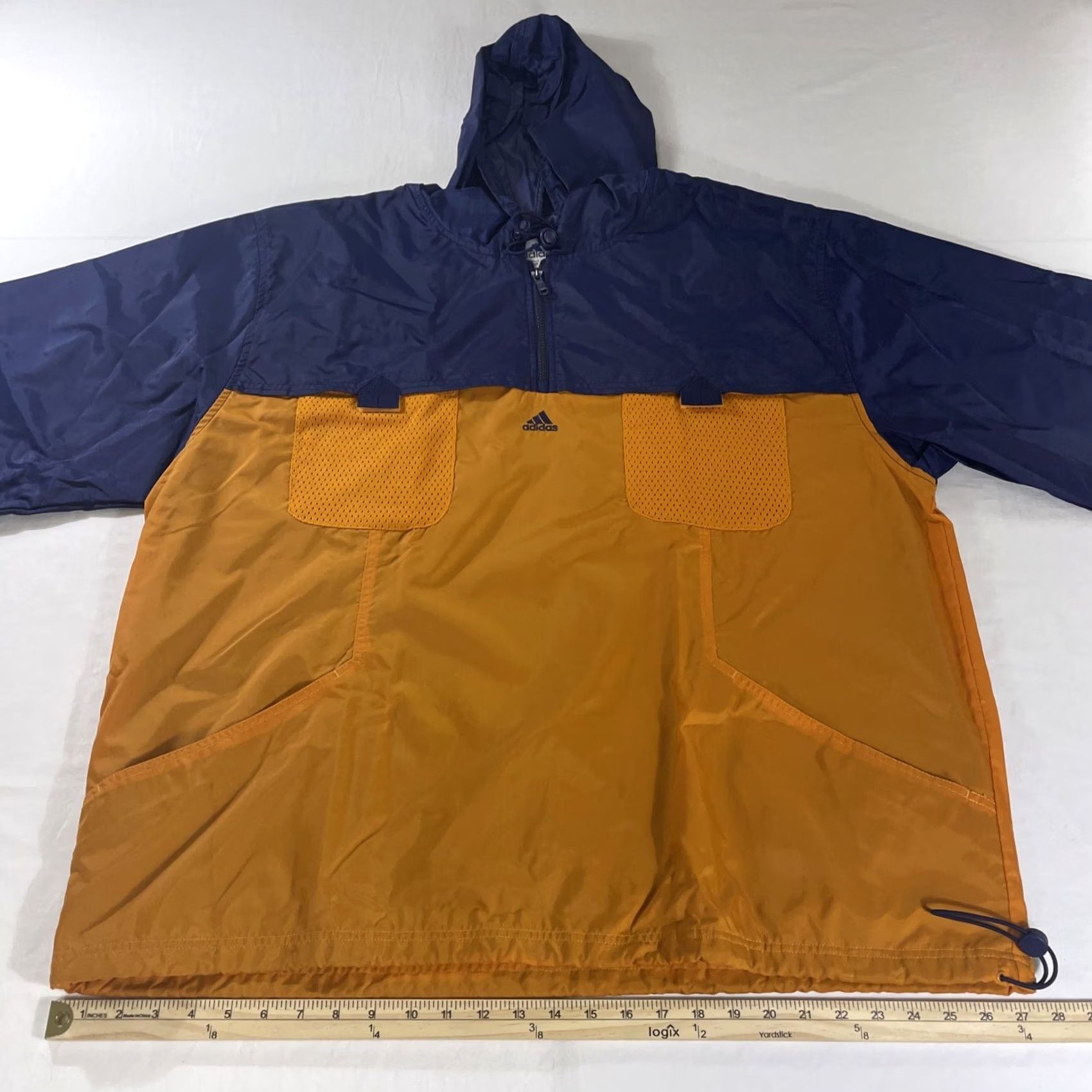 Adidas VINTAGE Adidas Windbreaker Jacket Hoodie 2XL 1/4 Zip Orange Blue 2 Tone Mens Jacket Size US XXL / EU 58 / 5 - 7 Thumbnail
