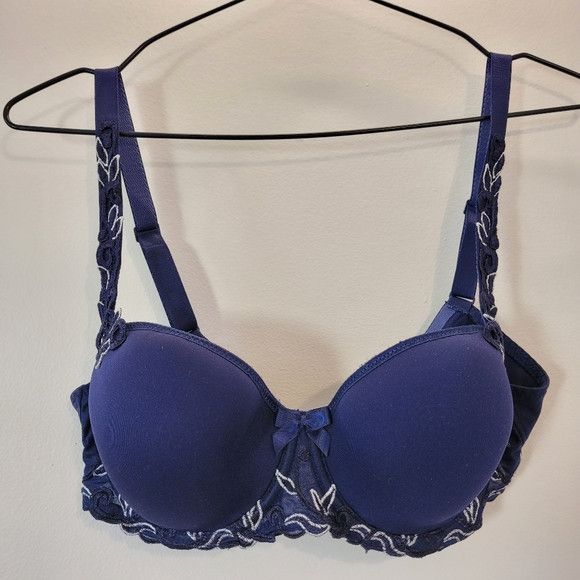 Other Simone Perele Andora Navy Blue Leaf Embroidered Bra - 32E Size ONE SIZE - 3 Thumbnail