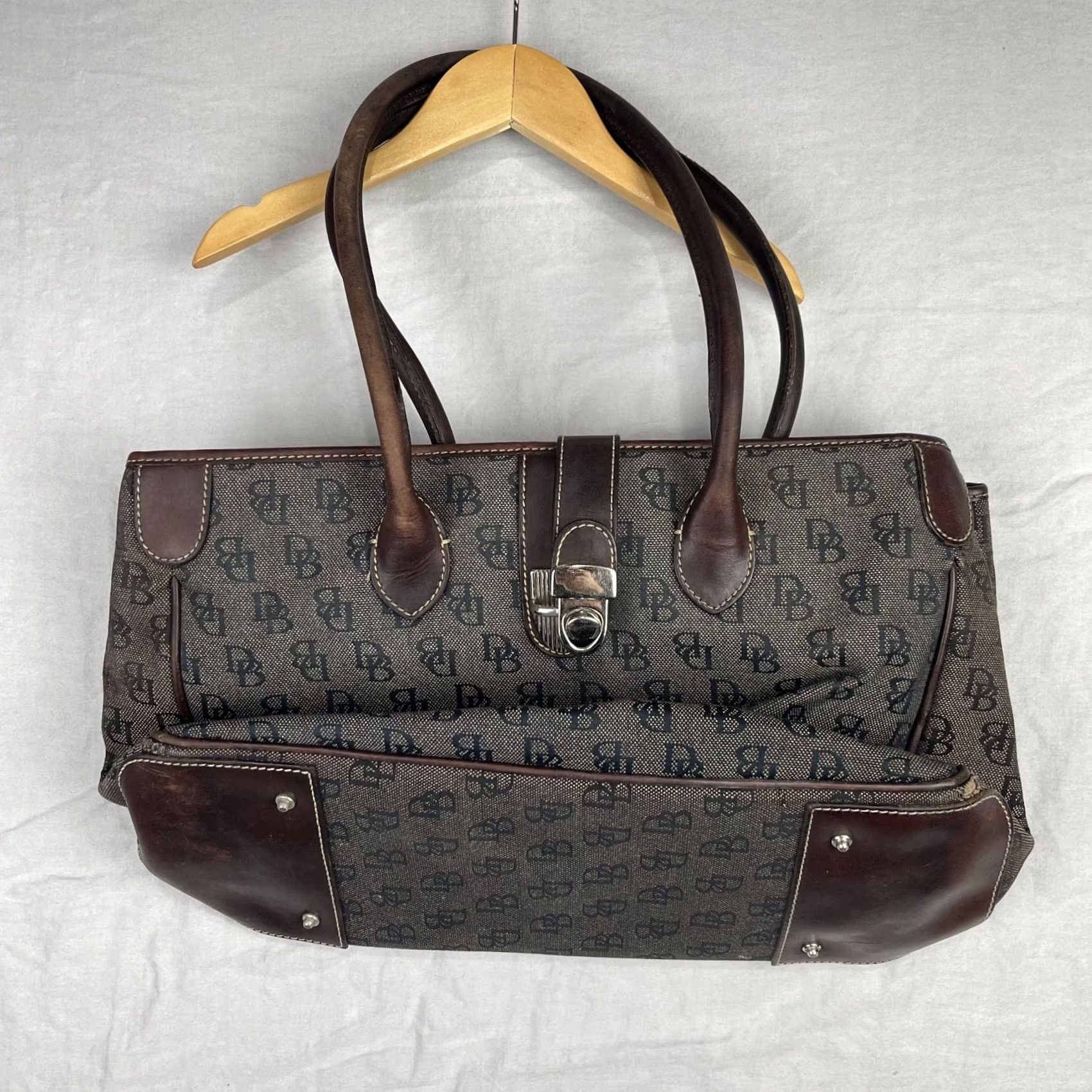Dooney & Bourke Dooney & Bourke Tote Bag Womens Brown Logo Canvas Leather Shoulder Purse Tote Bag Monogram DB Size ONE SIZE - 4 Thumbnail
