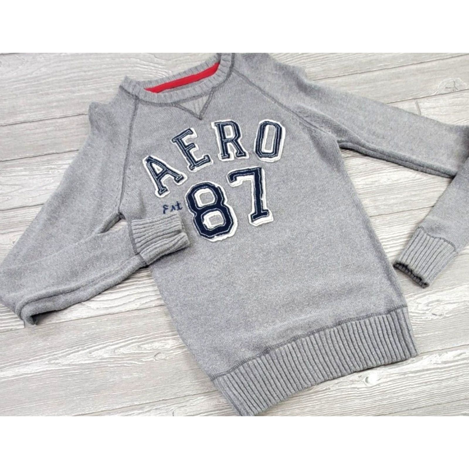 Vintage Aéropostale Gray Solid Crew Neck Long Sleeve Knit Sweater Sz S Aero Est 87 Size US S / EU 44-46 / 1 - 2 Thumbnail