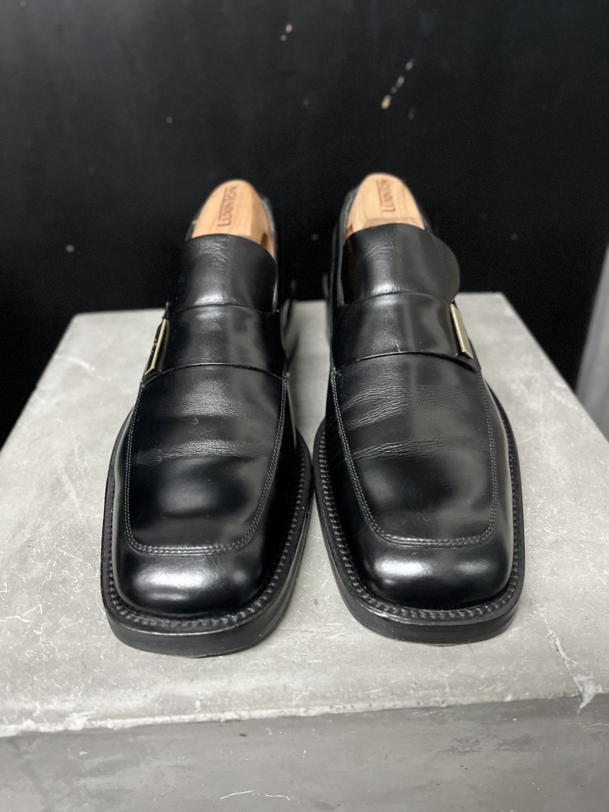 Gucci Gucci Black Square-Toe Leather Loafers 7.5D w/ Brass plate Size US 7.5 / EU 40-41 - 2 Thumbnail