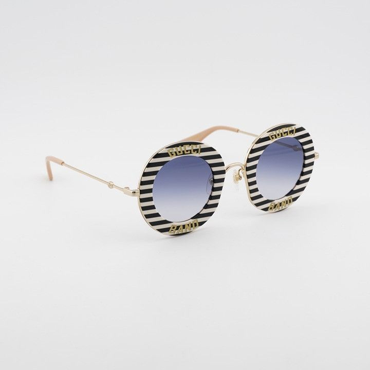 Gucci Gucci GG0113S 008 Sunglasses Black Round Frame, Blue Size ONE SIZE - 5 Thumbnail