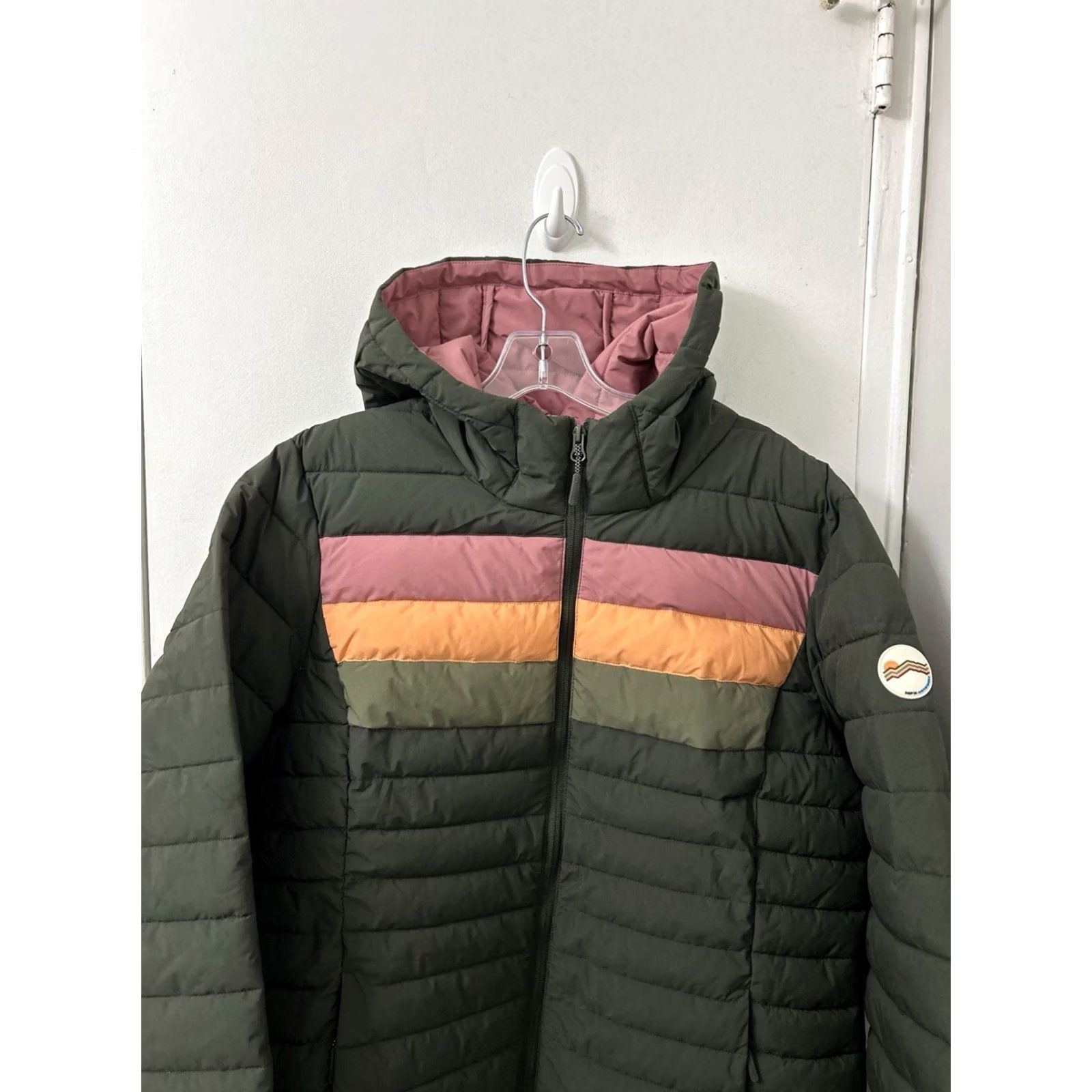 Vintage HFX Outdoors Puffer Jacket Womens XL Green Retro Stripe Hooded Water Resistant Size XL / US 12-14 / IT 48-50 - 2 Thumbnail