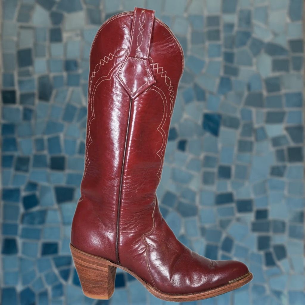 Tony Lama VTG Tony Lama Gold Label Western Boots Burgundy Red Wine Leather Women's US 5 B Boots Size US 5 / IT 35 - 1 Thumbnail