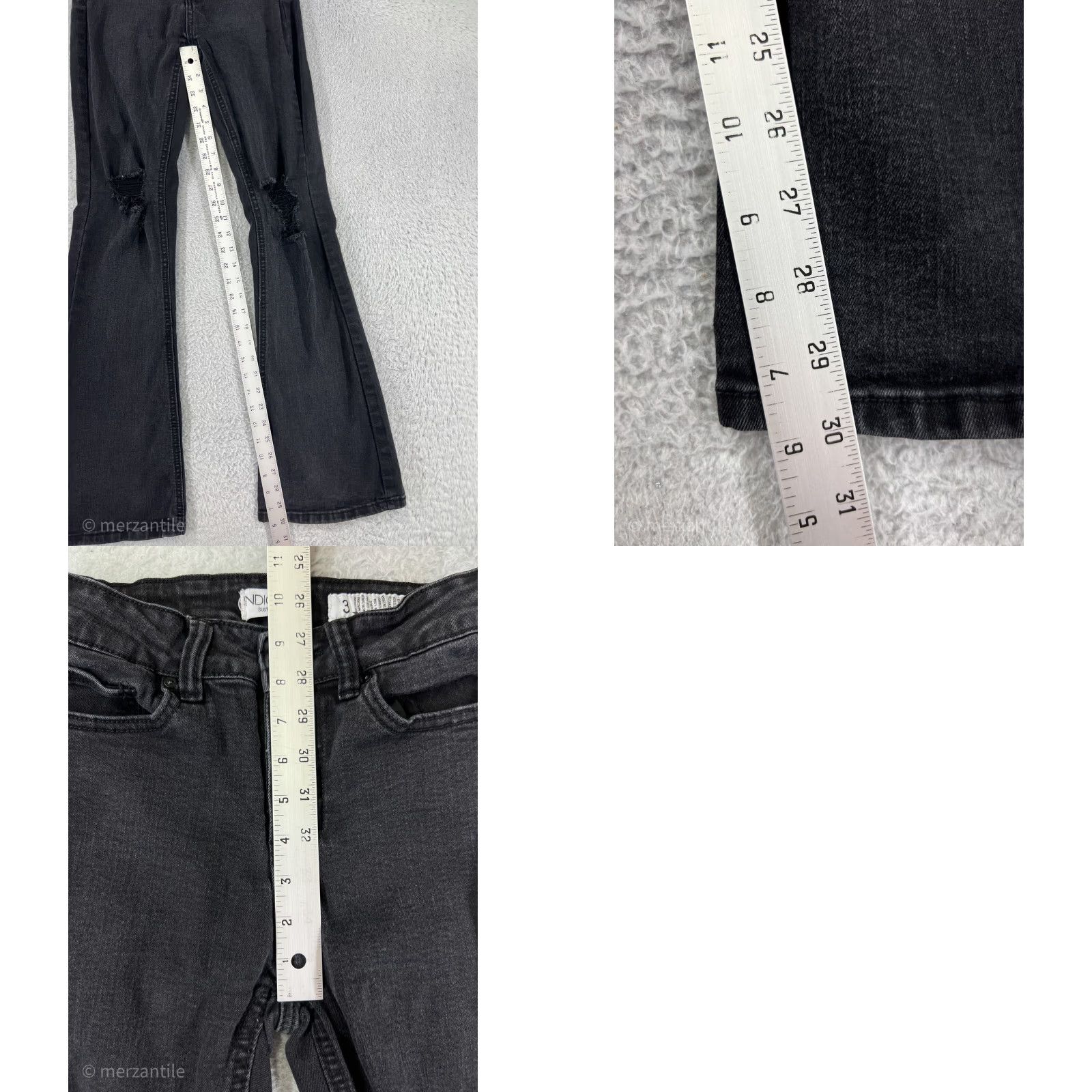 Vintage VINTAGE Indigo Rein Jeans Womens 3 Black Denim Flared Distressed Cotton Blend Hook: Zip, Logo Size 26" / US 2 / IT 38 - 9 Thumbnail