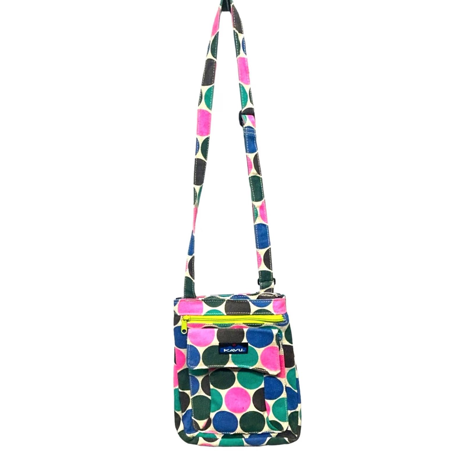KAVU Kavu Crossbody HandBag Adjustable Purse Women's MultiColor Polka Dot Tote Crossbody Bag Small Nylon Lining Velcro Inside Pockets Size ONE SIZE - 7 Thumbnail