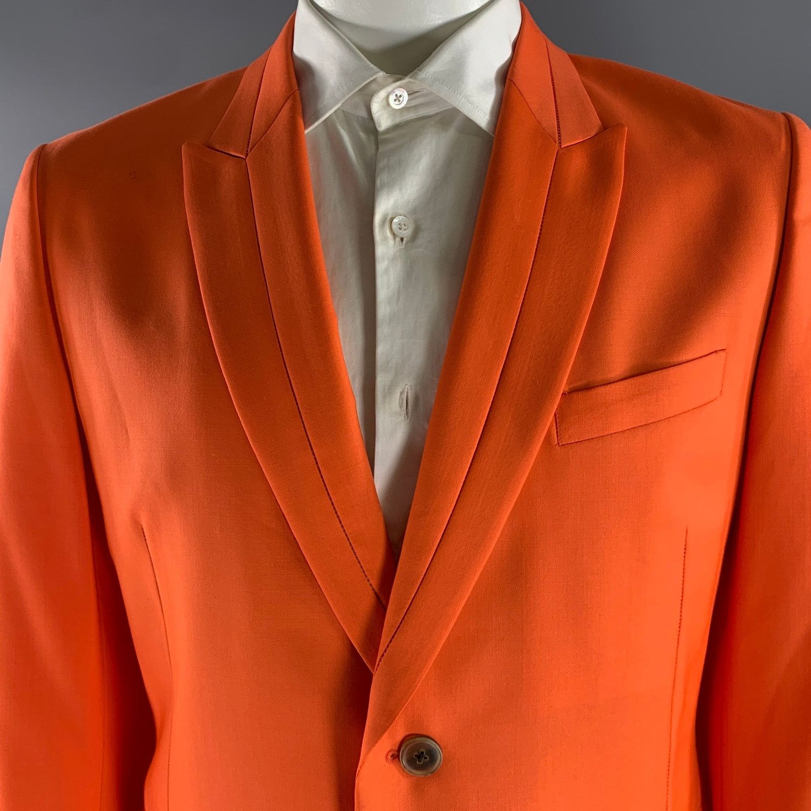 Paul Smith PAUL SMITH 44 Orange Neon Wool Peak Lapel Sport Coat Size 44R - 2 Thumbnail