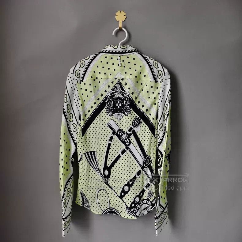 Hermes Hermes Lemon Green Colorblocked Silk Shirt Size XXS / US 00 / IT 34 - 2 Thumbnail