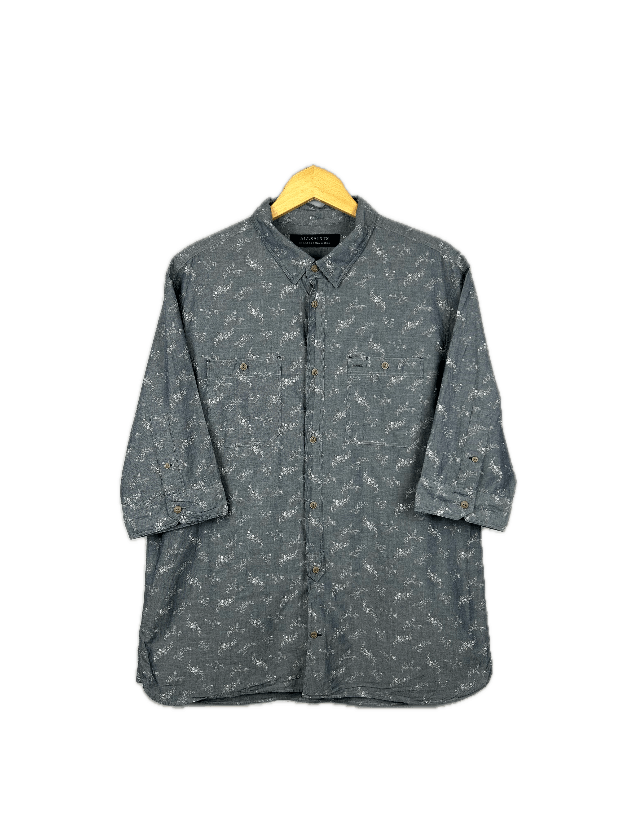 Allsaints All Saints Floral Shirt Quincey Half Sleeve Gray Button Up Size US XXL / EU 58 / 5 - 1 Thumbnail