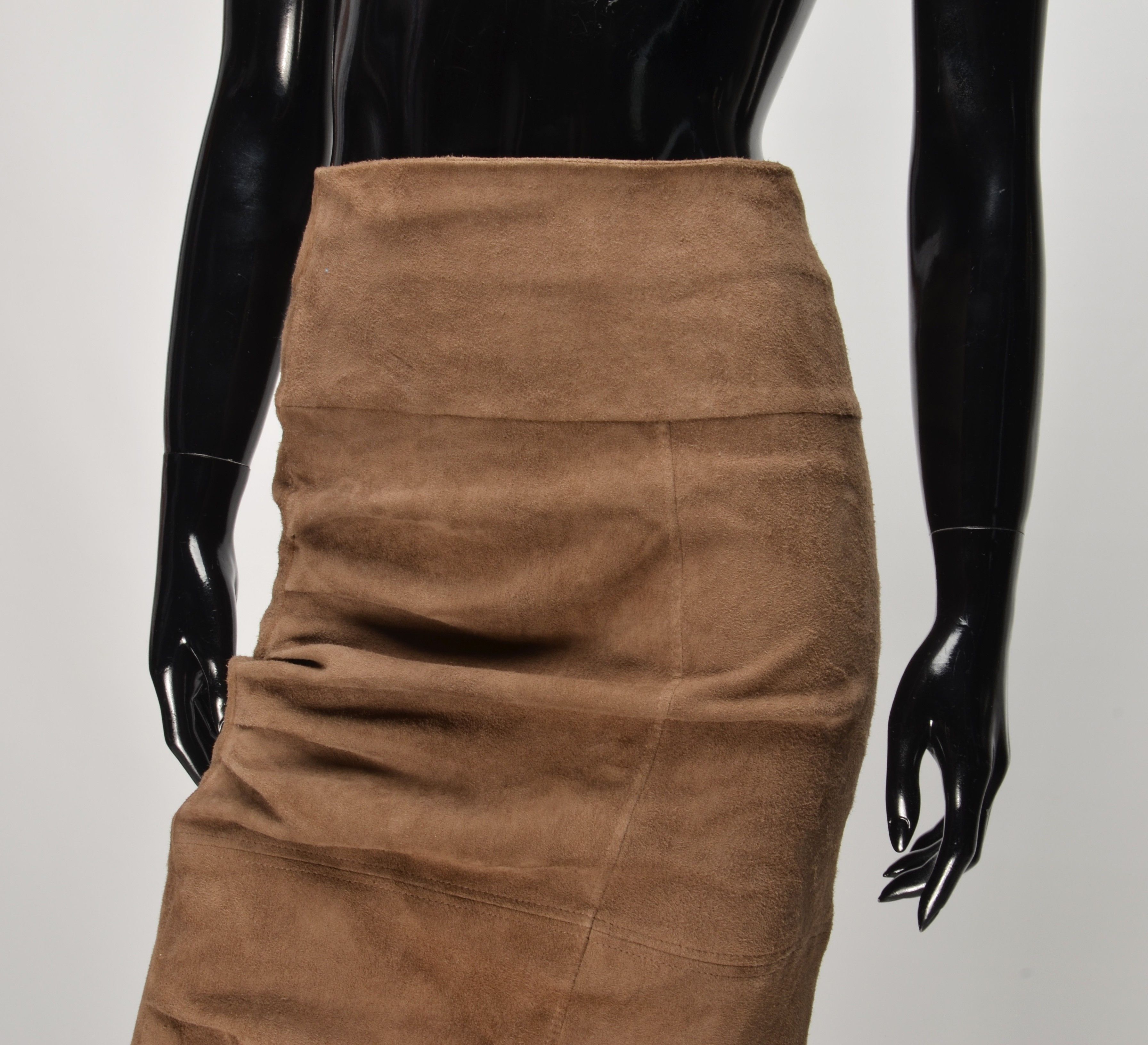 Brunello Cucinelli Brunello Cucinelli Brown Suede Pencil High Waist Skirt Size 27" / US 4 / IT 40 - 2 Thumbnail