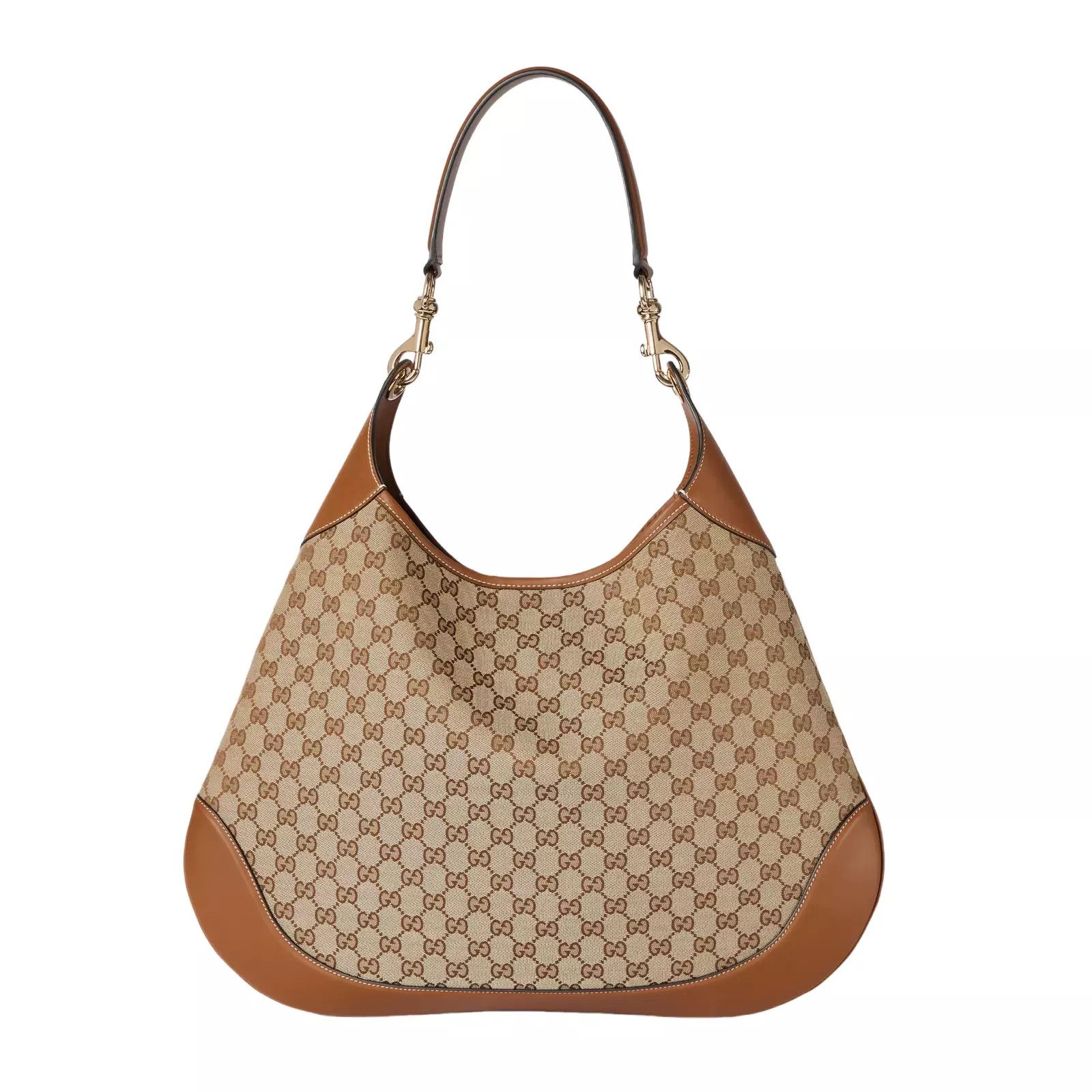 GUCCI B Large Beige/Dk Brown GG Canvas Shoulder Bag New