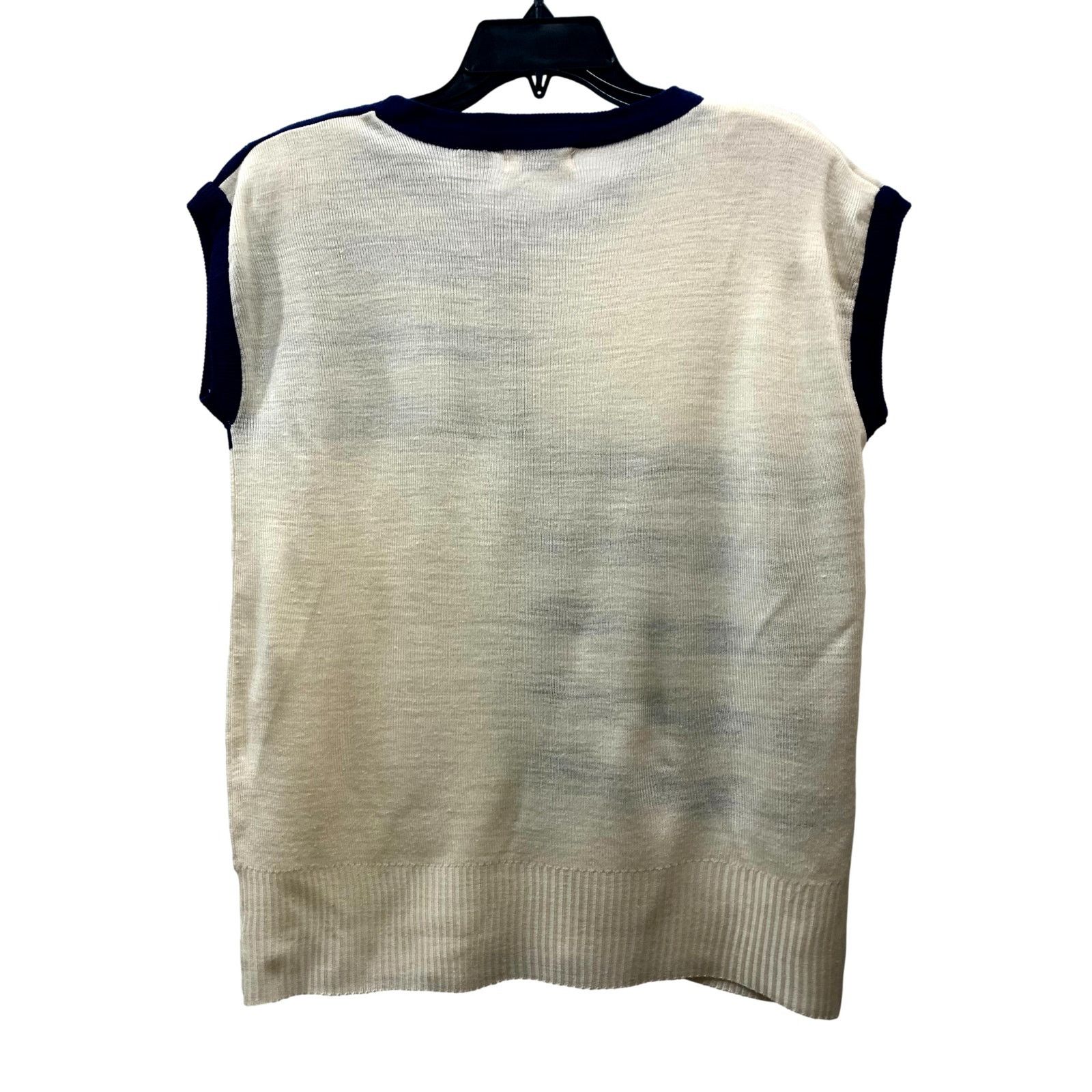 Vintage 80s Chic White & Navy Blue Sleeveless Sweater Vest Tunic | S Size S / US 4 / IT 40 - 6 Thumbnail