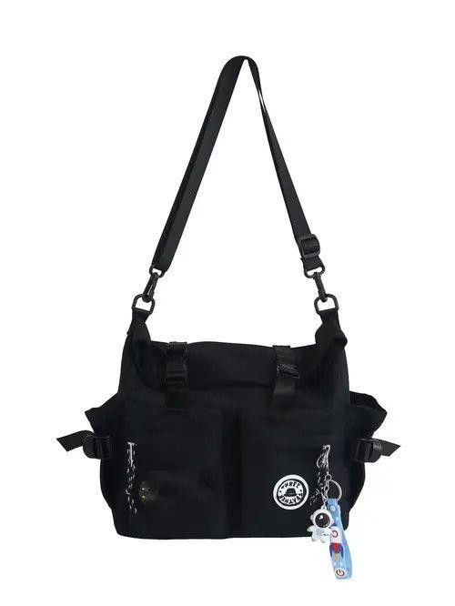 Vintage Black Messenger Bag with Multiple Pockets Size ONE SIZE - 4 Thumbnail