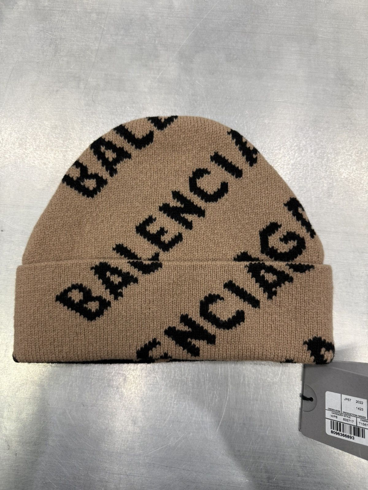 Balenciaga Balenciaga Allover Logo Beanie Beige Size ONE SIZE - 2 Thumbnail