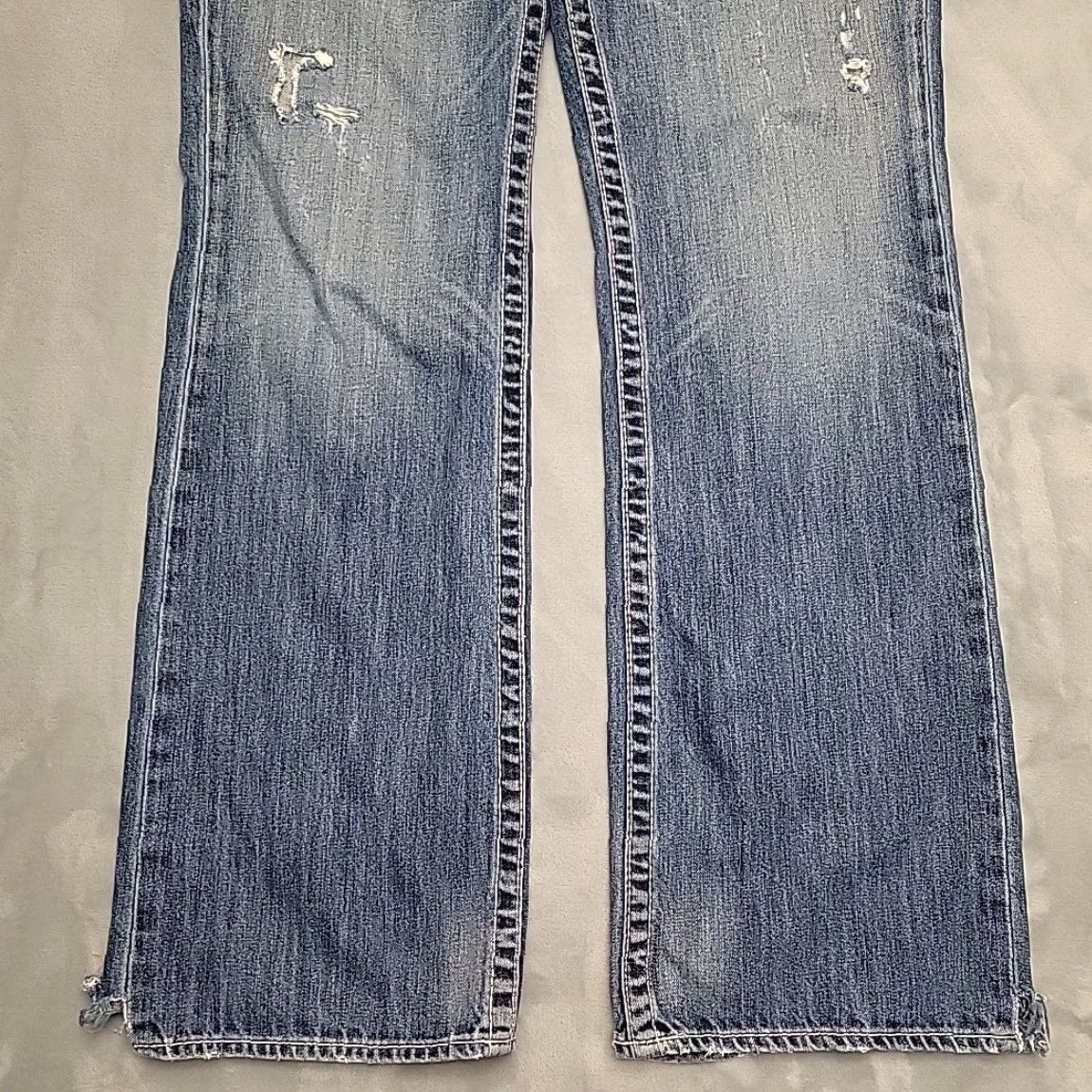 Denime VINTAGE Big Star Jeans Men 33L Faded Whiskered Blue Denim Thick Stitch Pioneer Boot Cut Jeans Mens 90s USA American(Blue) Size US 33 - 2 Thumbnail