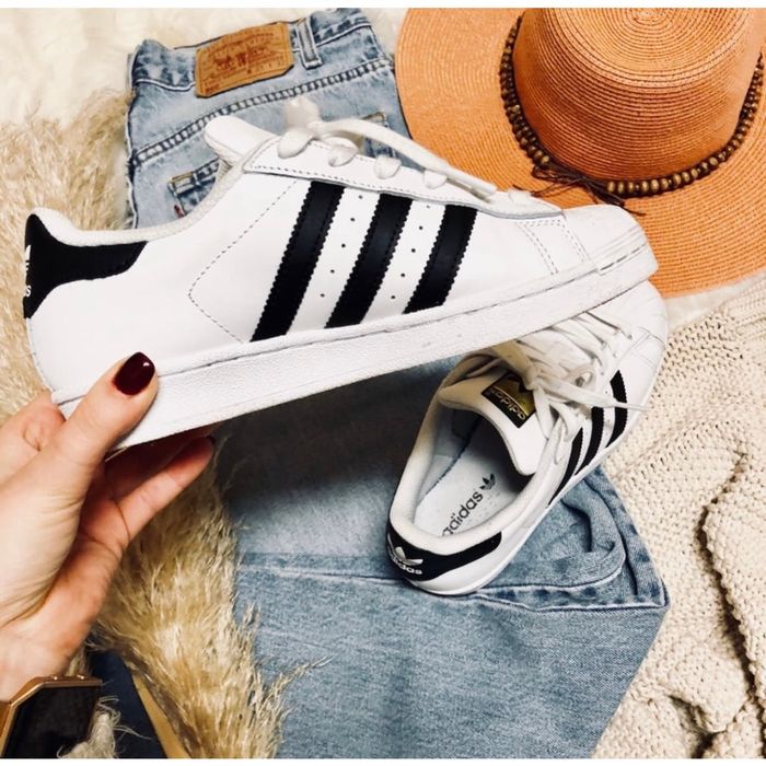 Adidas ADIDAS White Black Striped Classic Superstar Shoes Sneakers ...