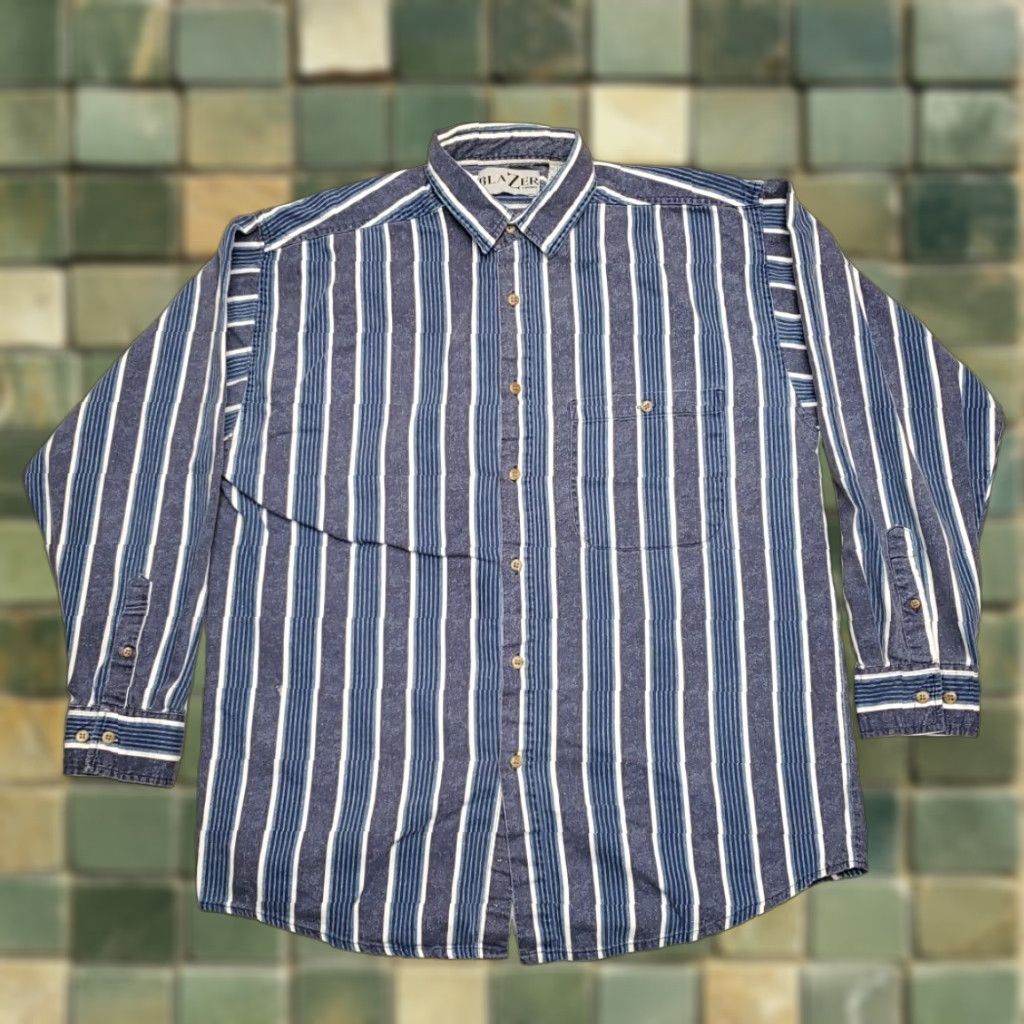 Vintage VINTAGE Blazer Firenze Shirt Mens L Blue Striped Cotton Long Sleeve Y2K Retro Size US L / EU 52-54 / 3 - 1 Thumbnail