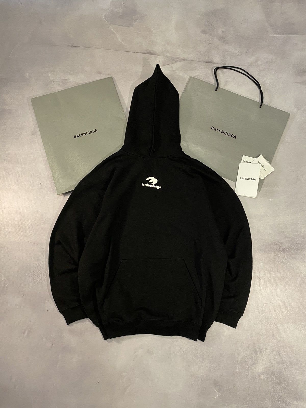image of Aw22 Balenciaga Hand-Drawn 3B Logo Hoodie in Black, Men's (Size Large)