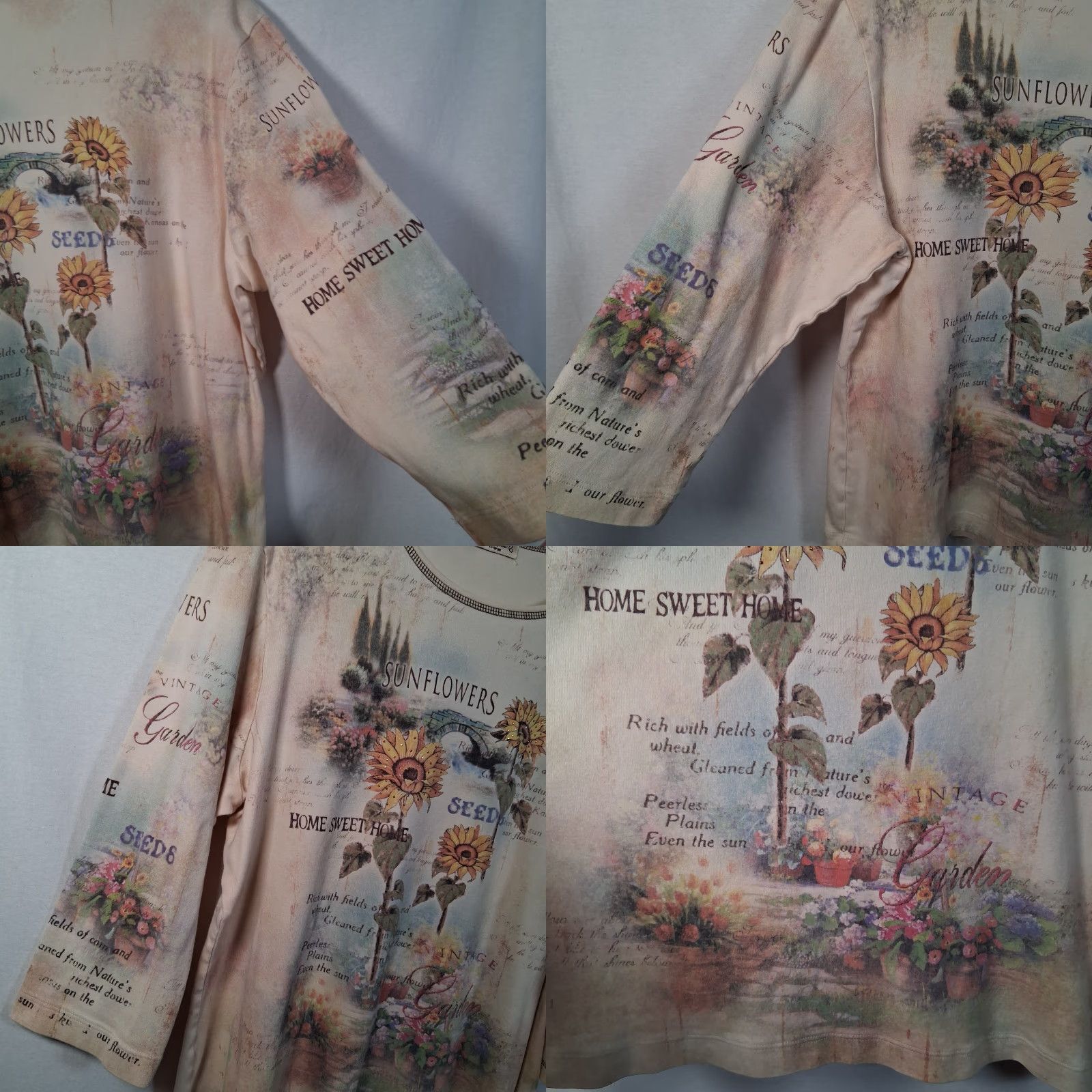 Vintage VINTAGE Studio Gem Sunflower Shirt XXL Womens 3/4 Sleeve Floral Knit Top Beig e Studded Cottagecore Y2K Garden Flower Holiday Casual Size XXL / US 16-18 / IT 52-54 - 9 Thumbnail