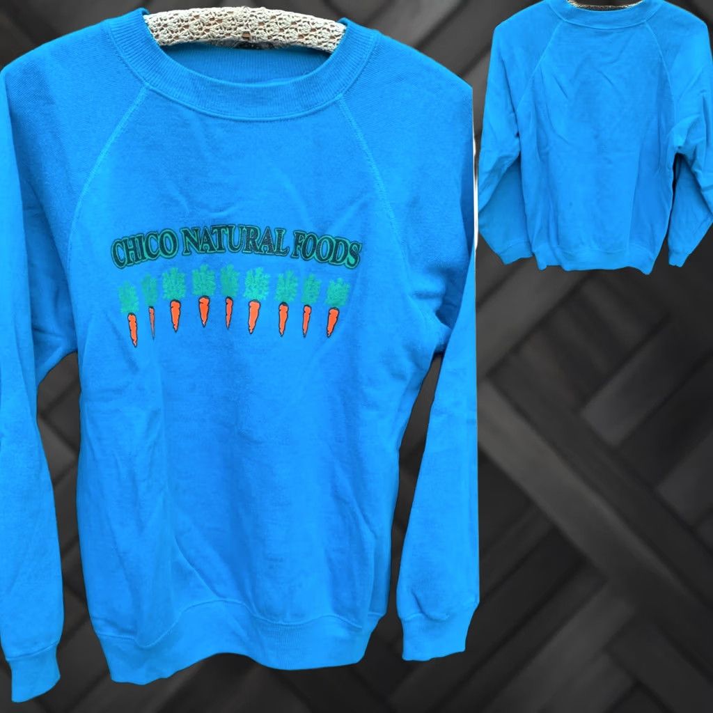 Hanes VINTAGE Hanes Raglan Sweatshirt Carrot Carrots 80s City Nature Blue Wool Blend Cotton 50/50 Graphic Print Pullover Men M Size US M / EU 48-50 / 2 - 1 Thumbnail