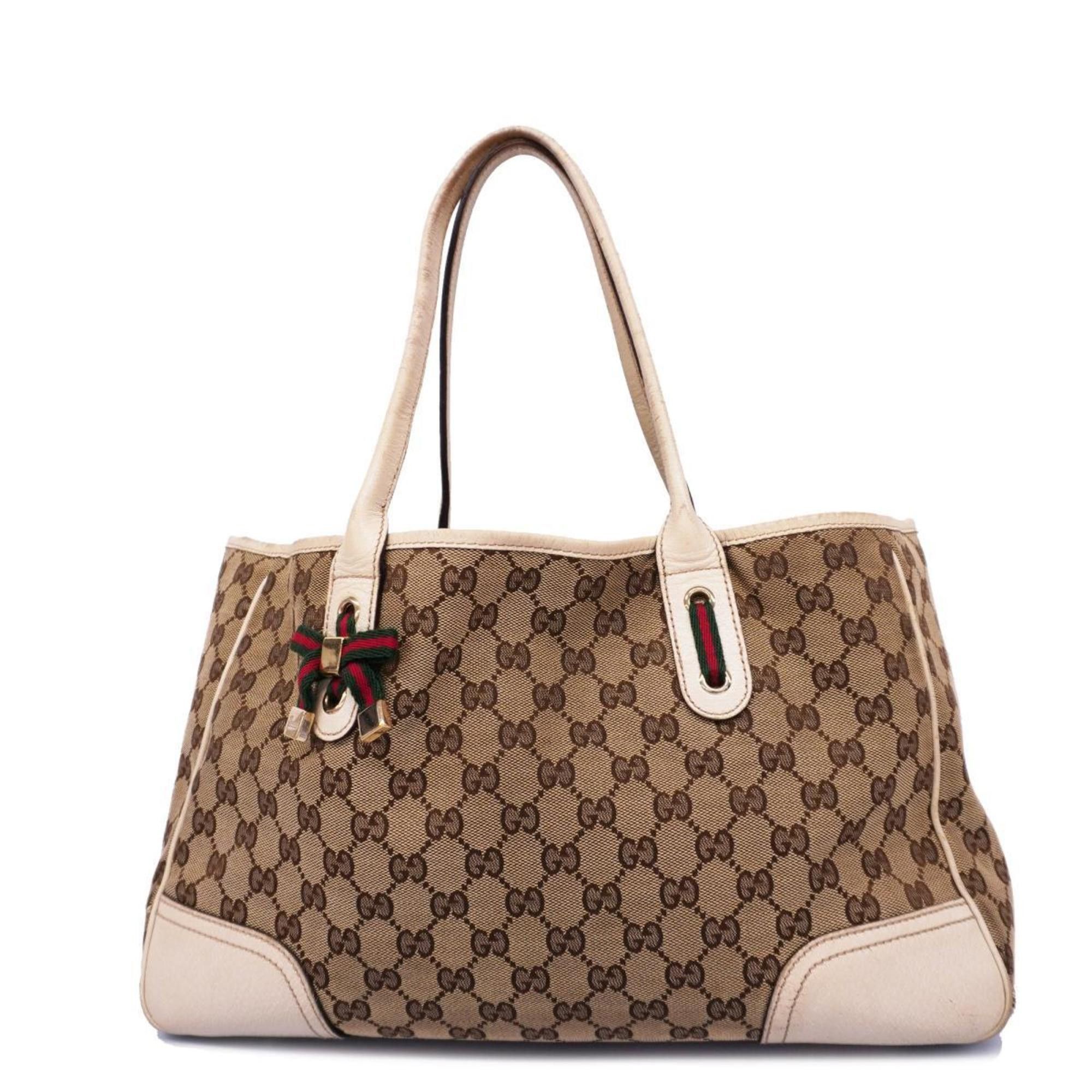 image of Gucci Tote Bag GG Canvas Sherry Line 163805 Ivory Brown Champagne Women's