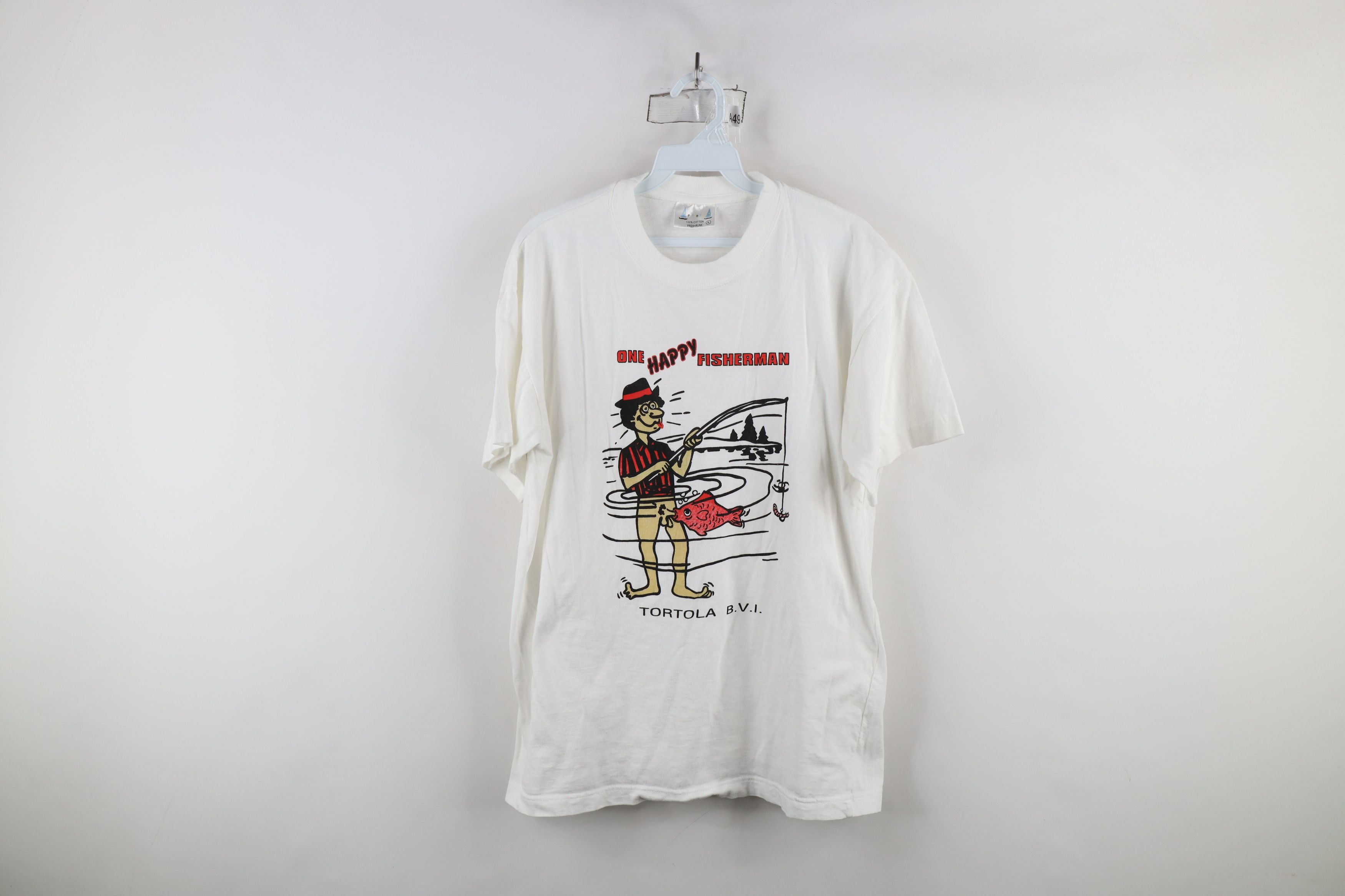Vintage Vintage 90s Streetwear Comic One Happy Fisherman BJ T-Shirt Size US L / EU 52-54 / 3 - 1 Thumbnail